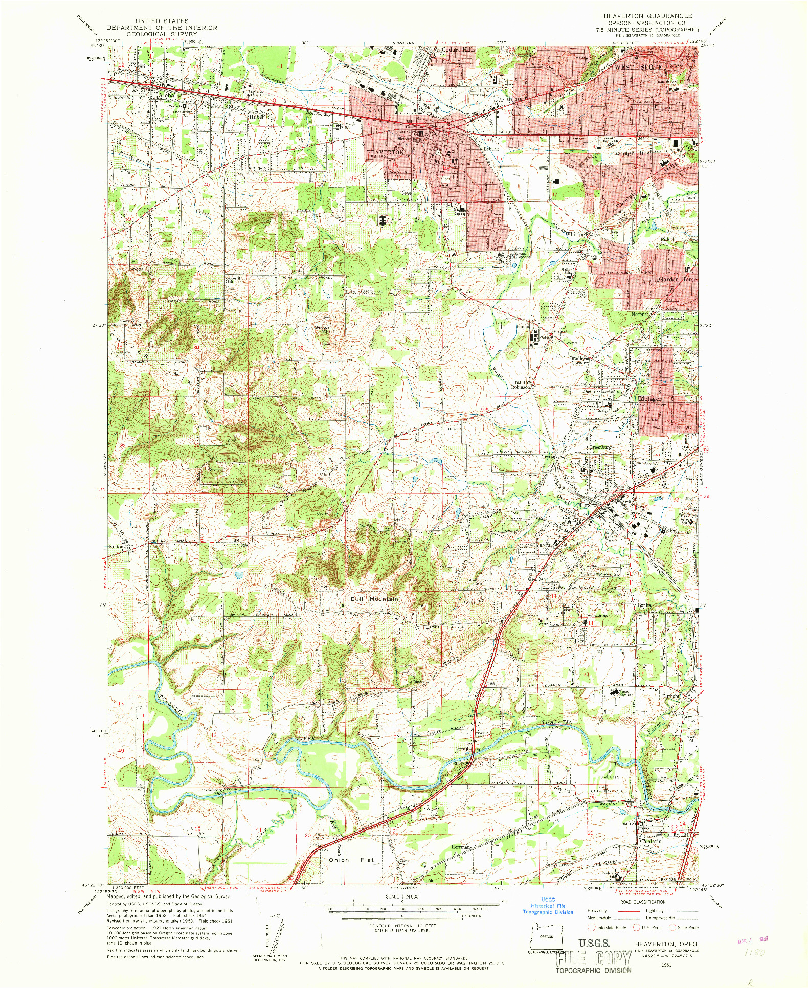 USGS 1:24000-SCALE QUADRANGLE FOR BEAVERTON, OR 1961