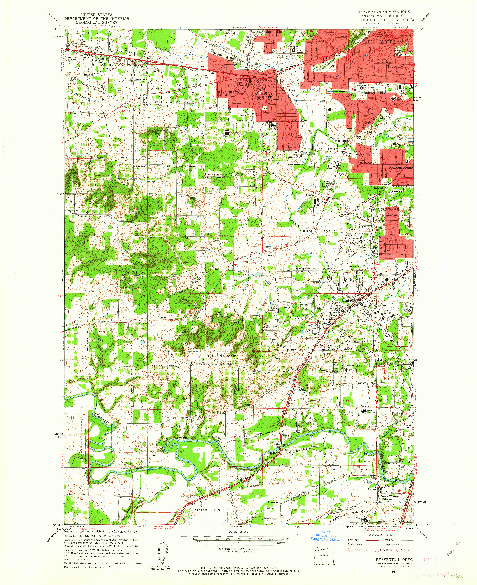 USGS 1:24000-SCALE QUADRANGLE FOR BEAVERTON, OR 1961