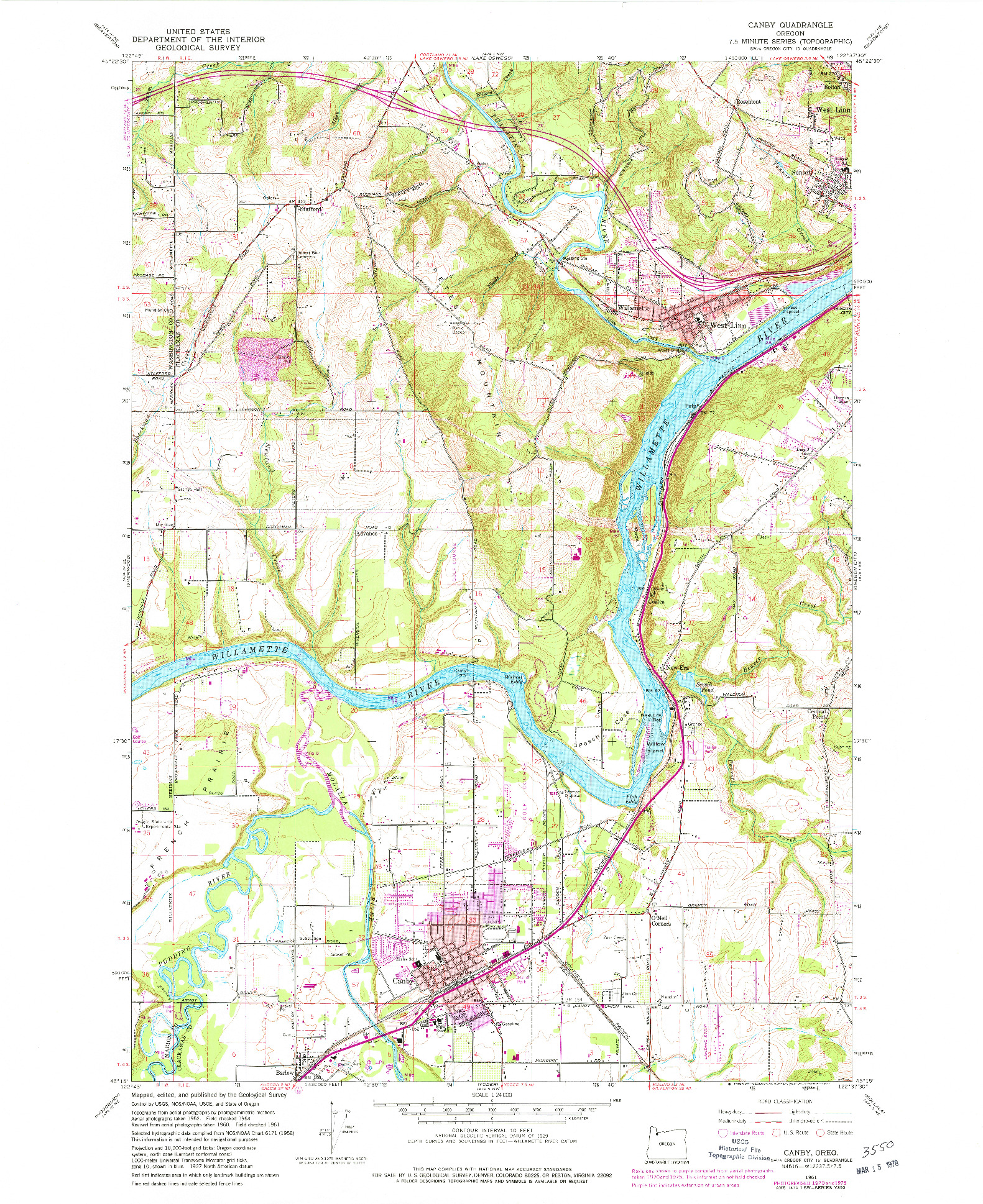 USGS 1:24000-SCALE QUADRANGLE FOR CANBY, OR 1961