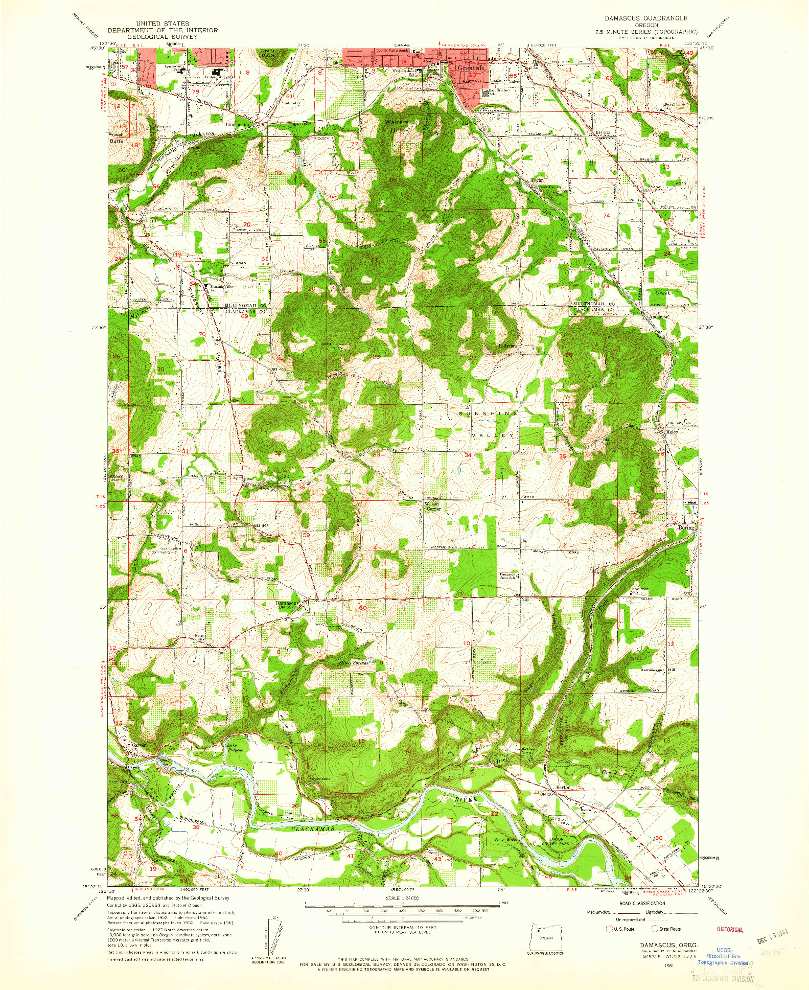 USGS 1:24000-SCALE QUADRANGLE FOR DAMASCUS, OR 1961