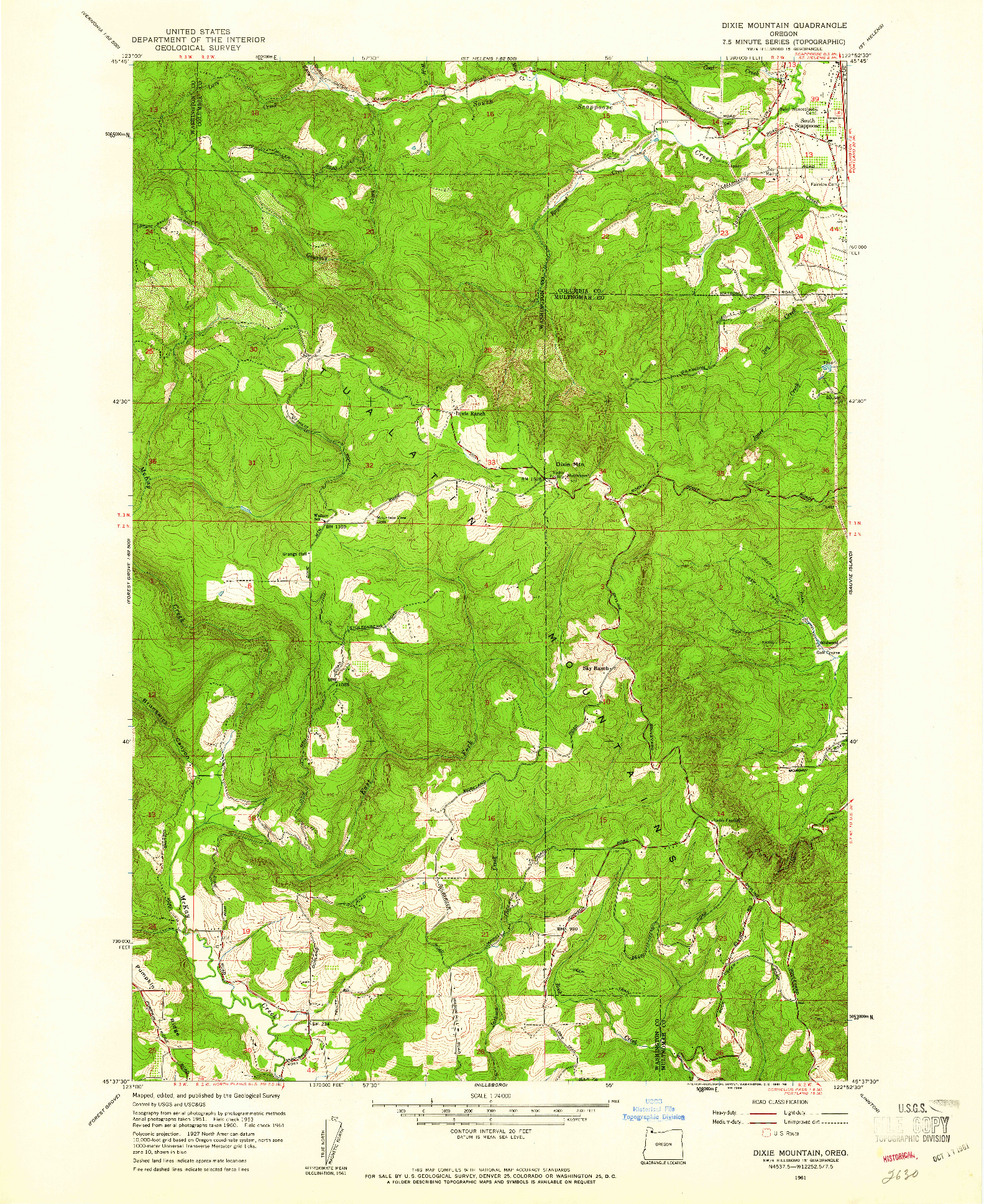 USGS 1:24000-SCALE QUADRANGLE FOR DIXIE MOUNTAIN, OR 1961