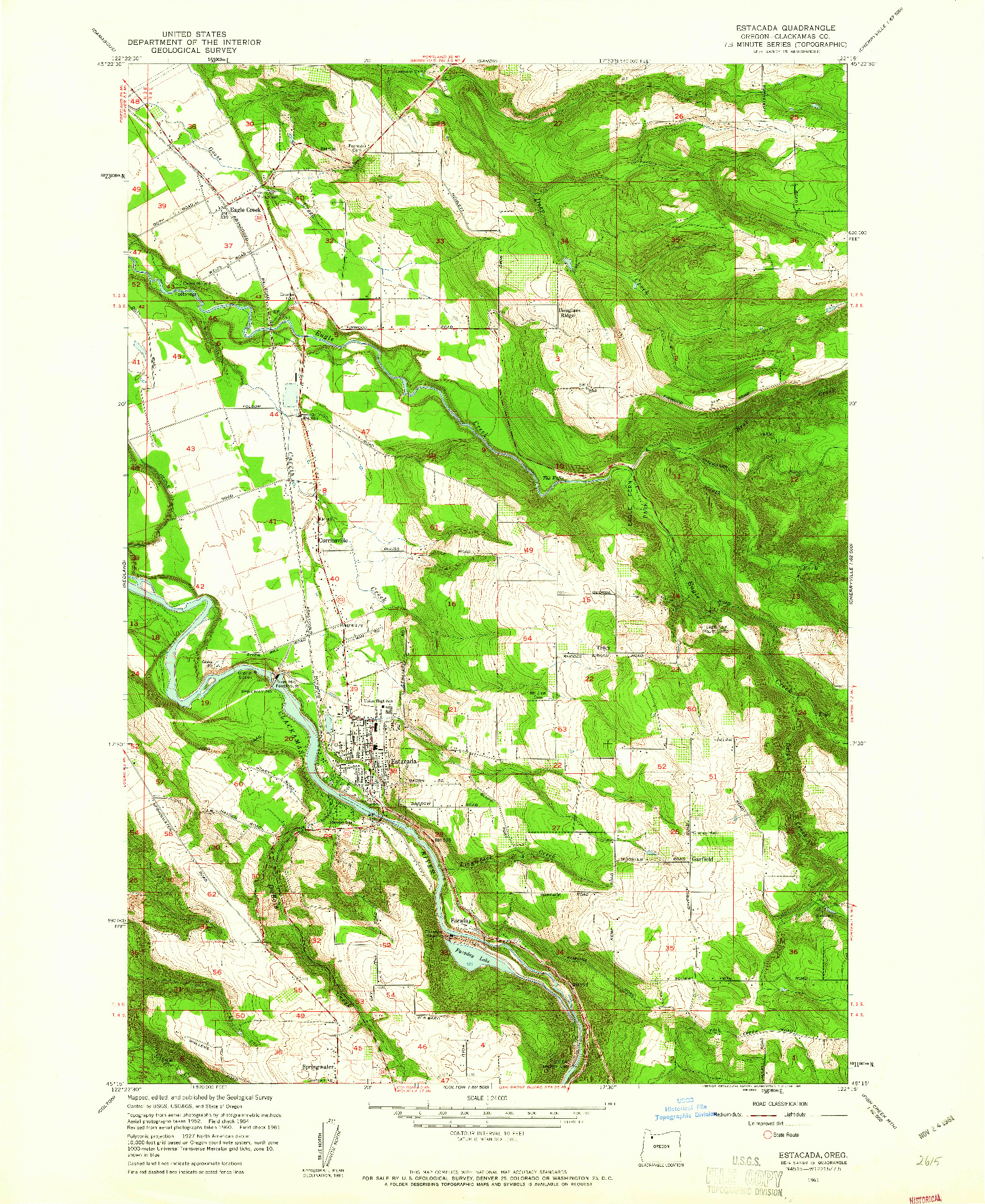 USGS 1:24000-SCALE QUADRANGLE FOR ESTACADA, OR 1961