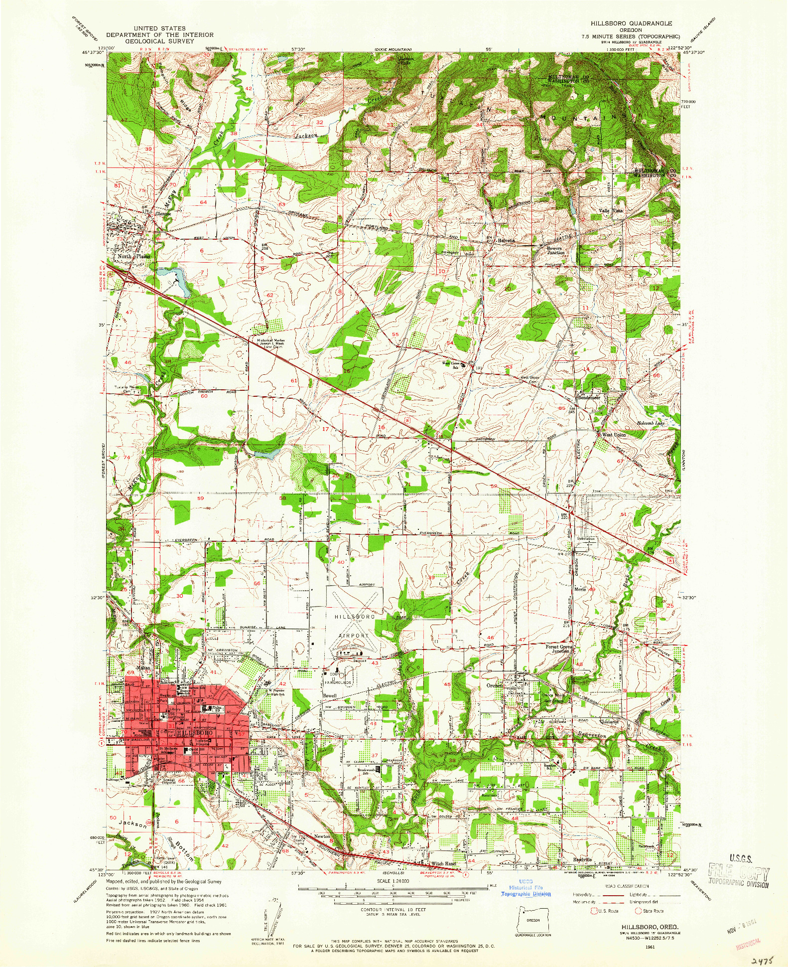 USGS 1:24000-SCALE QUADRANGLE FOR HILLSBORO, OR 1961
