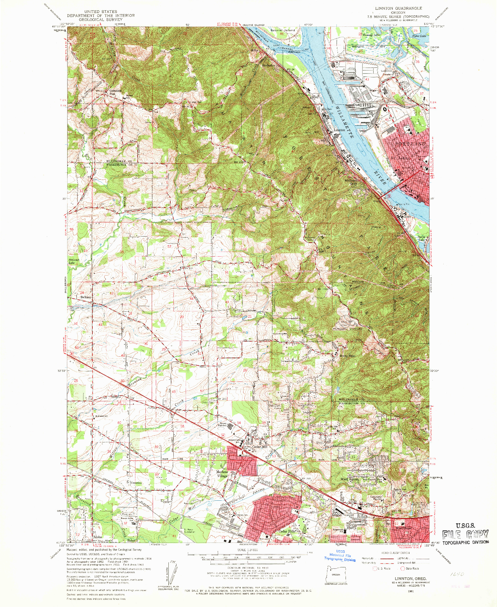 USGS 1:24000-SCALE QUADRANGLE FOR LINNTON, OR 1961