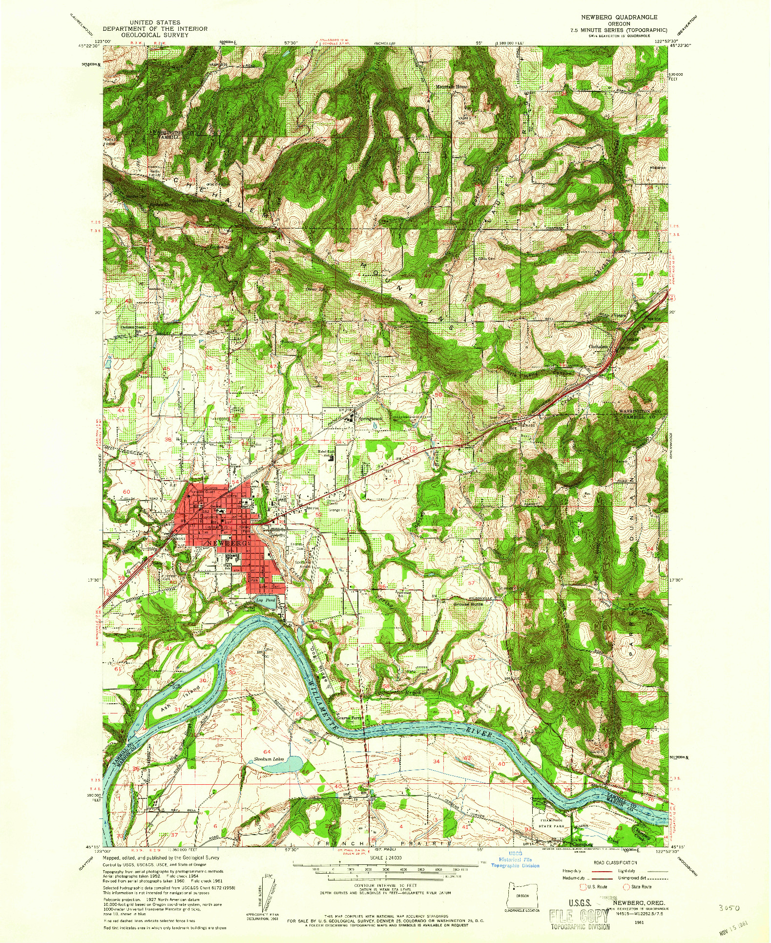 USGS 1:24000-SCALE QUADRANGLE FOR NEWBERG, OR 1961