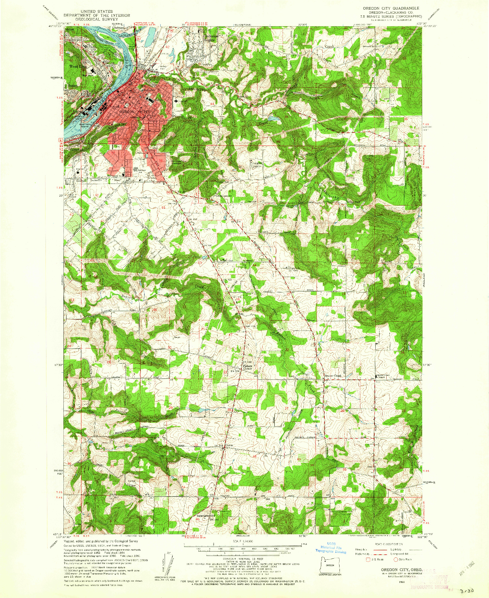 USGS 1:24000-SCALE QUADRANGLE FOR OREGON CITY, OR 1961