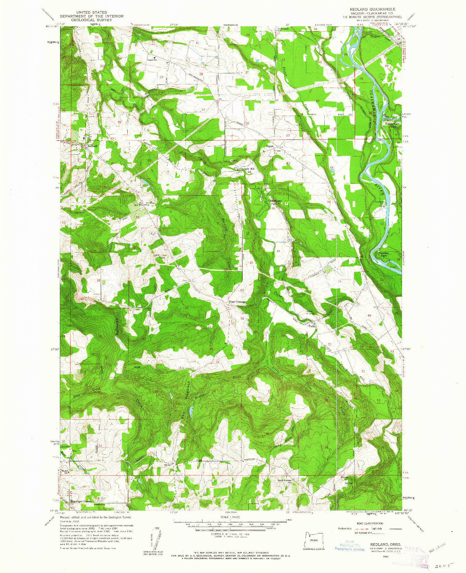 USGS 1:24000-SCALE QUADRANGLE FOR REDLAND, OR 1961