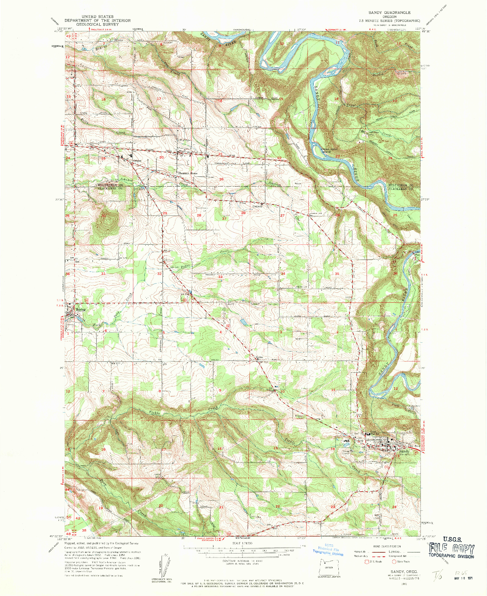 USGS 1:24000-SCALE QUADRANGLE FOR SANDY, OR 1961