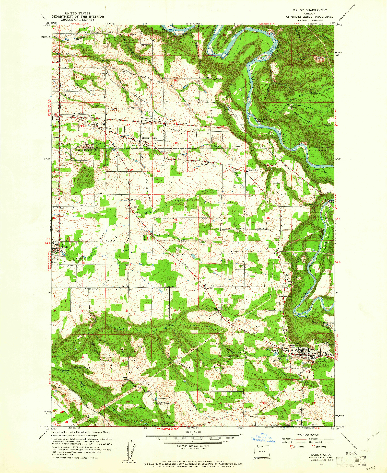 USGS 1:24000-SCALE QUADRANGLE FOR SANDY, OR 1961