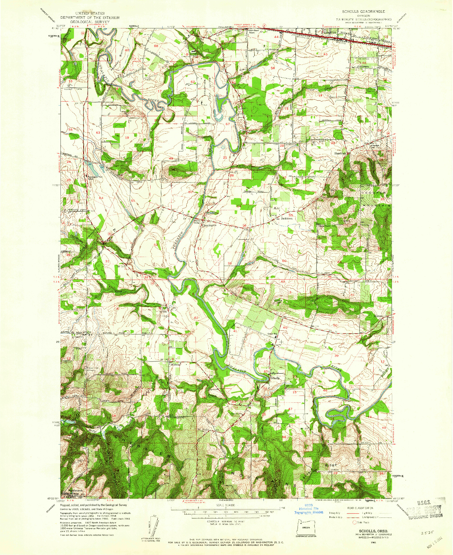 USGS 1:24000-SCALE QUADRANGLE FOR SCHOLLS, OR 1961