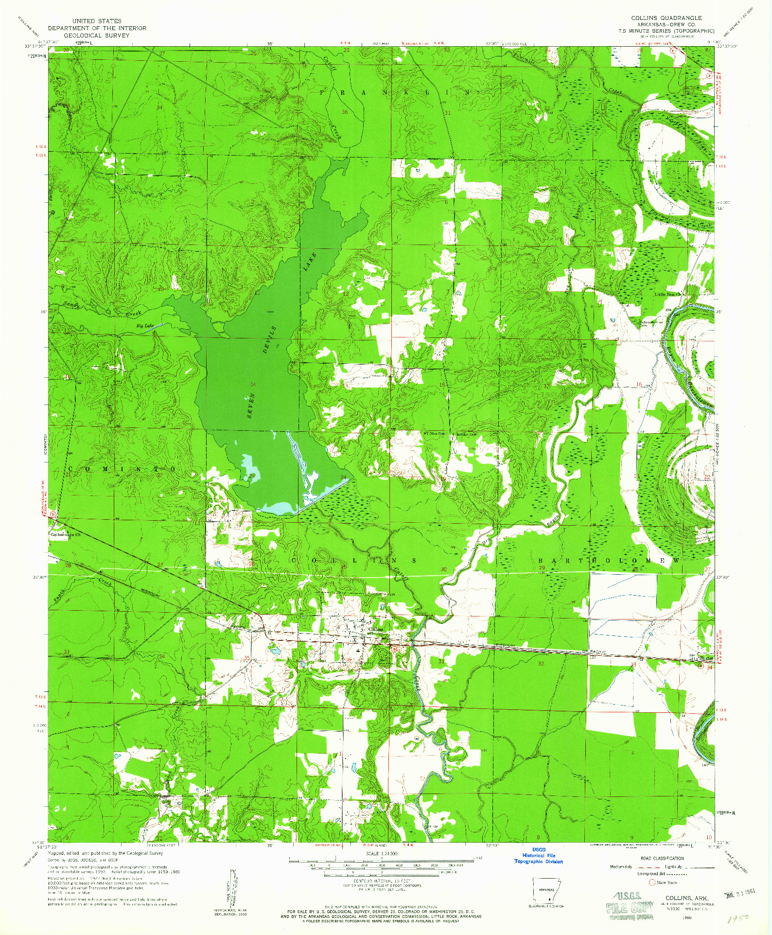 USGS 1:24000-SCALE QUADRANGLE FOR COLLINS, AR 1960