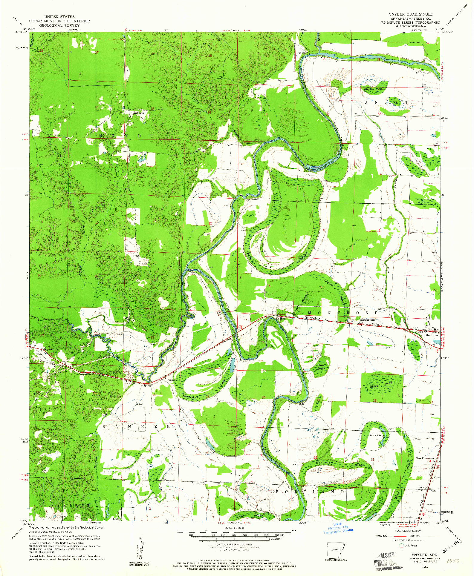 USGS 1:24000-SCALE QUADRANGLE FOR SNYDER, AR 1960