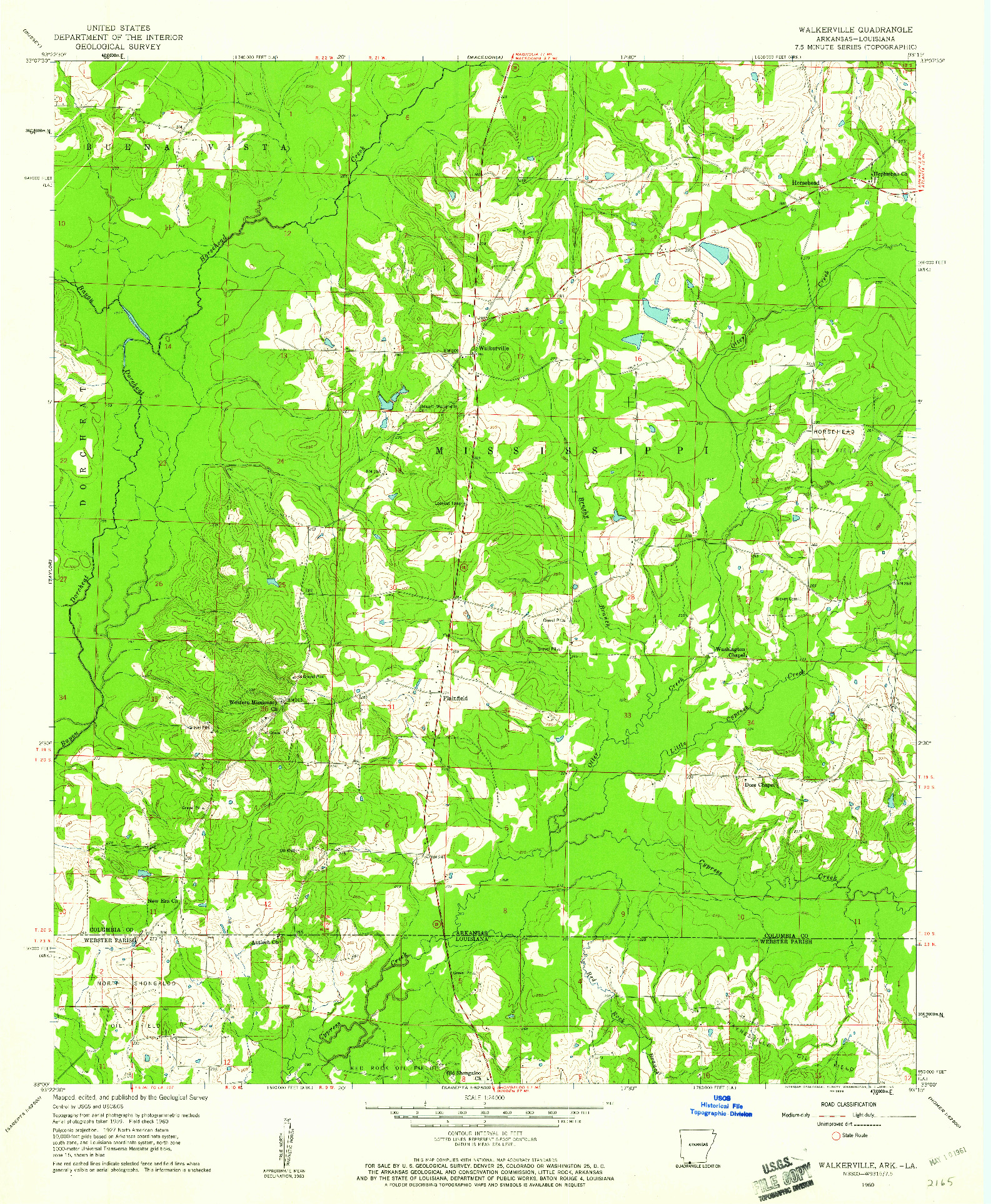 USGS 1:24000-SCALE QUADRANGLE FOR WALKERVILLE, AR 1960