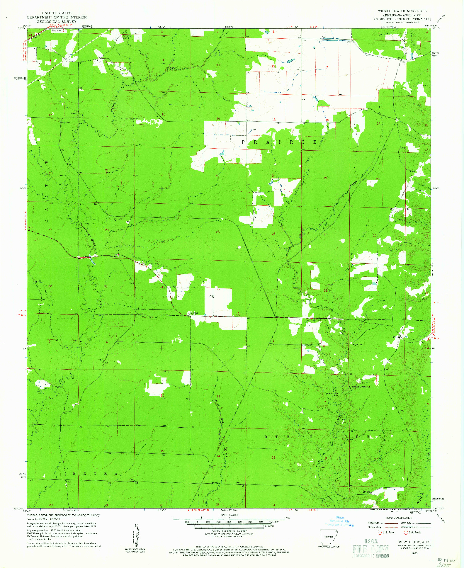 USGS 1:24000-SCALE QUADRANGLE FOR WILMOT NW, AR 1960