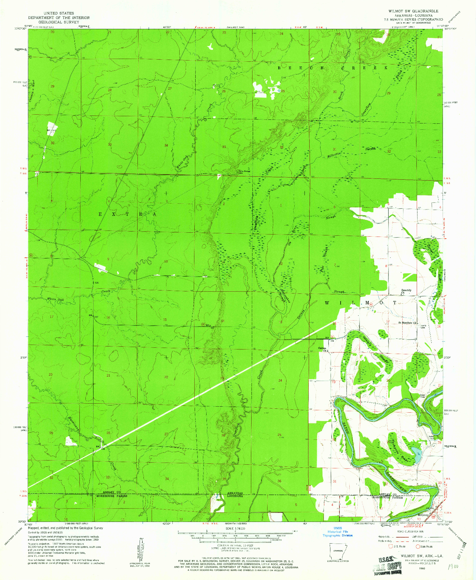 USGS 1:24000-SCALE QUADRANGLE FOR WILMOT SW, AR 1960