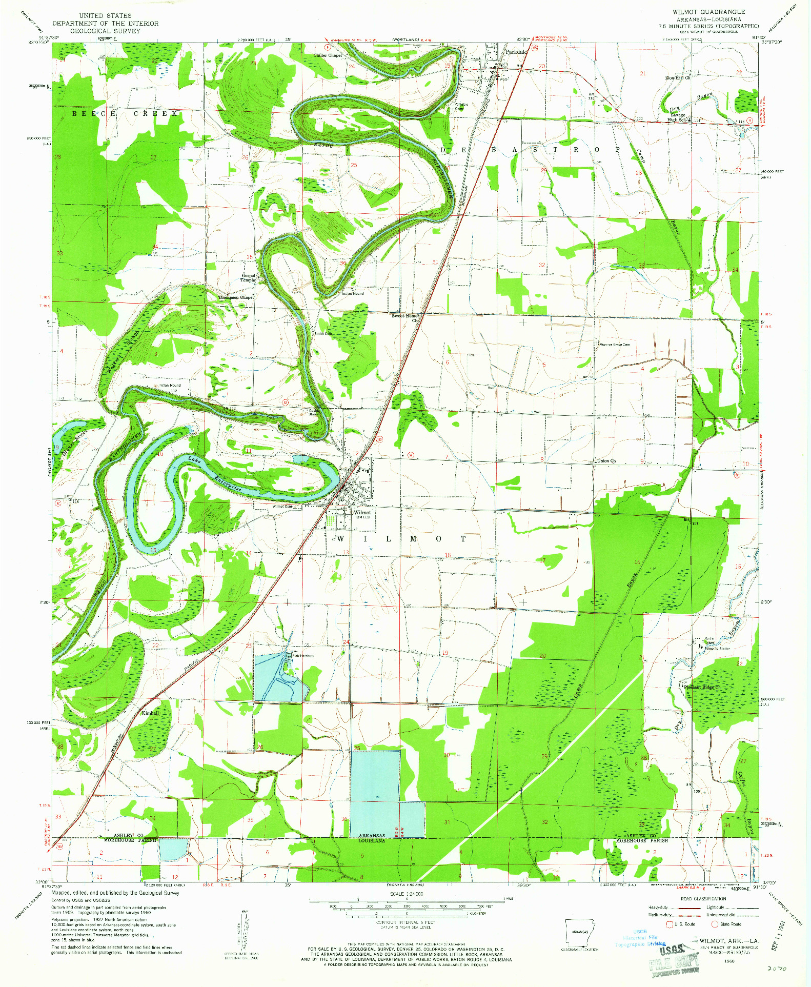 USGS 1:24000-SCALE QUADRANGLE FOR WILMOT, AR 1960