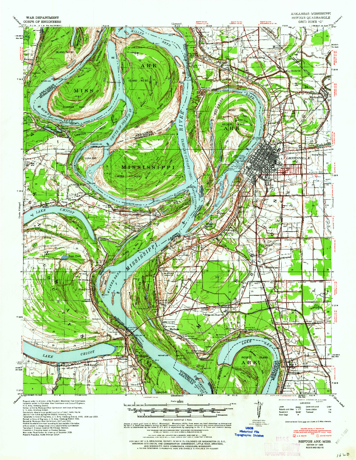 USGS 1:62500-SCALE QUADRANGLE FOR REFUGE, AR 1939