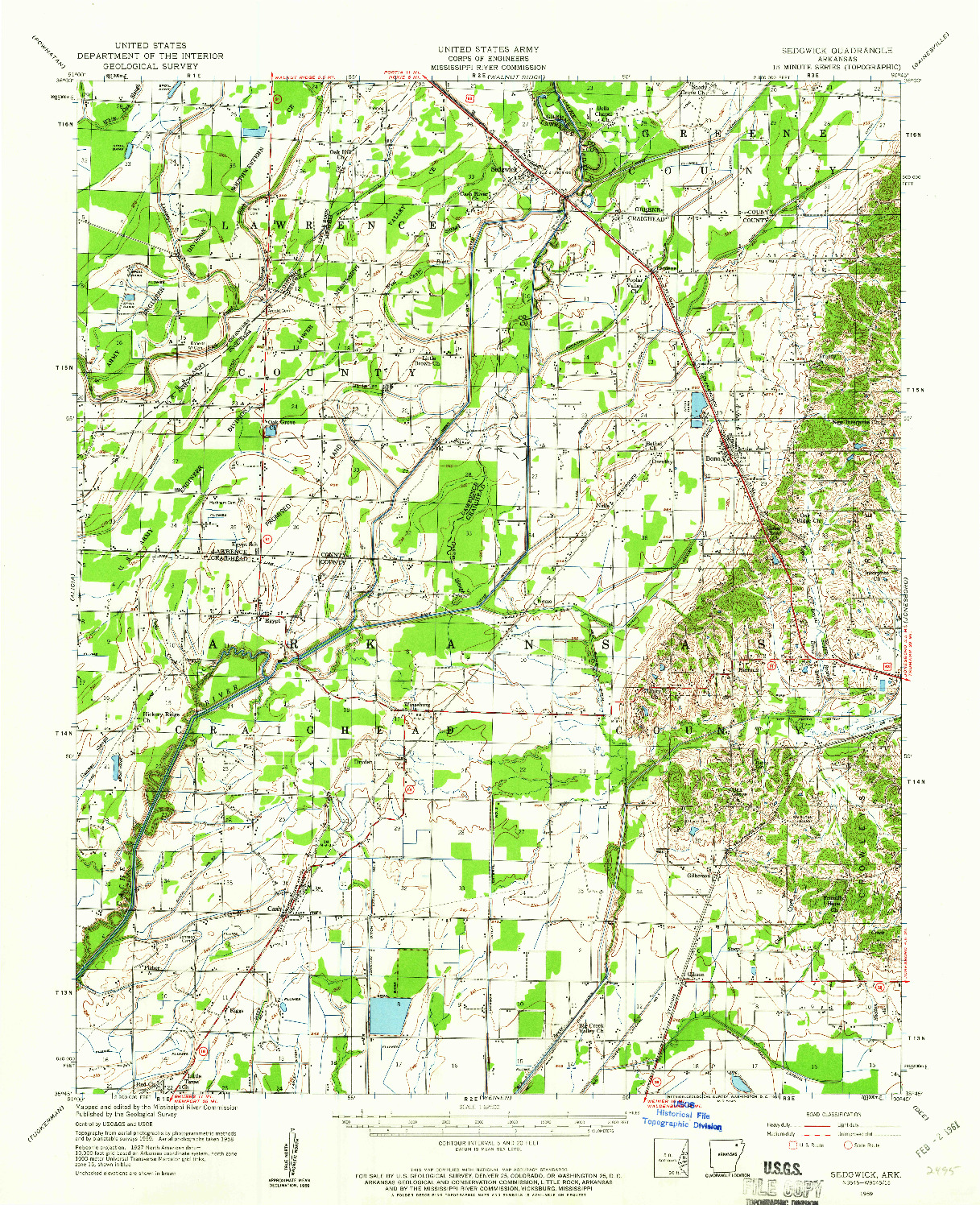 USGS 1:62500-SCALE QUADRANGLE FOR SEDGWICK, AR 1959