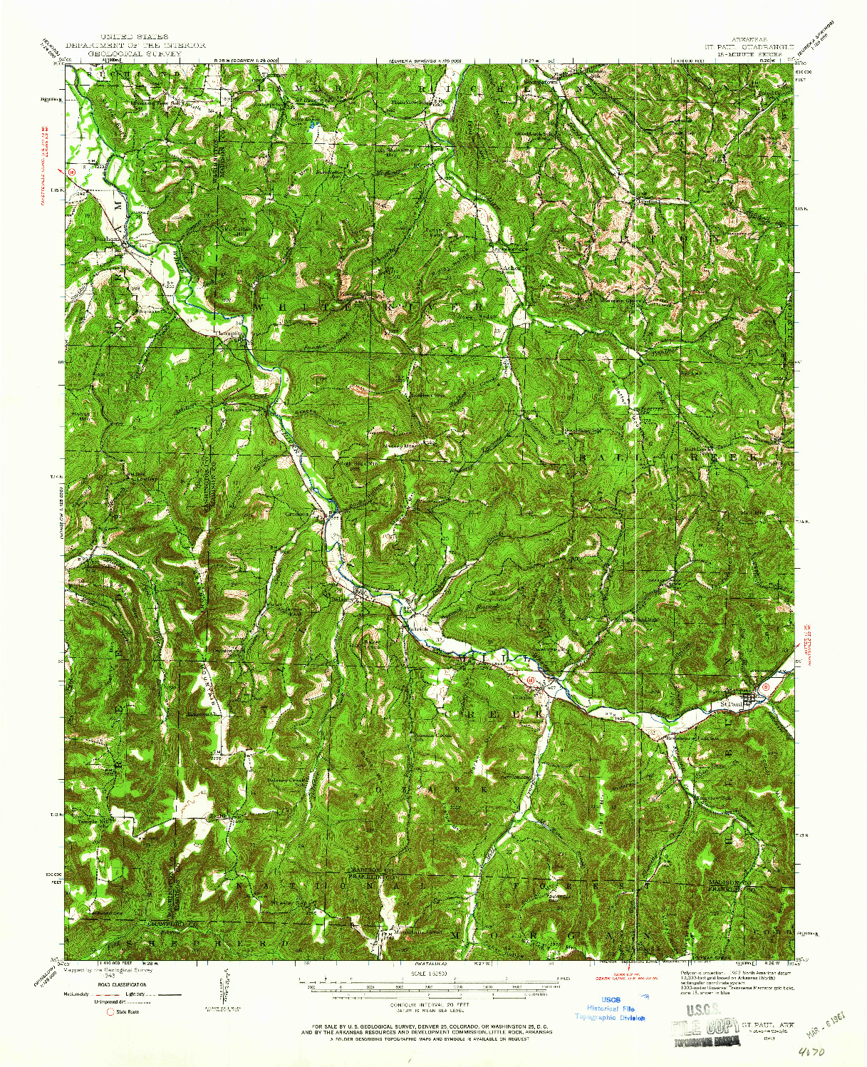 USGS 1:62500-SCALE QUADRANGLE FOR ST. PAUL, AR 1943