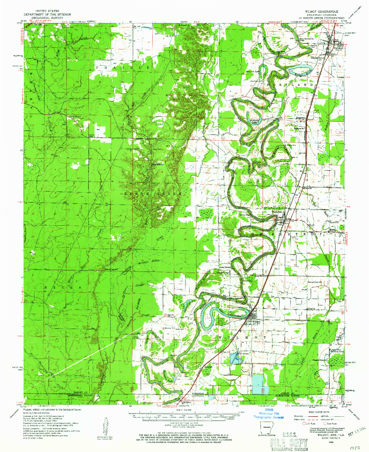 USGS 1:62500-SCALE QUADRANGLE FOR WILMOT, AR 1960