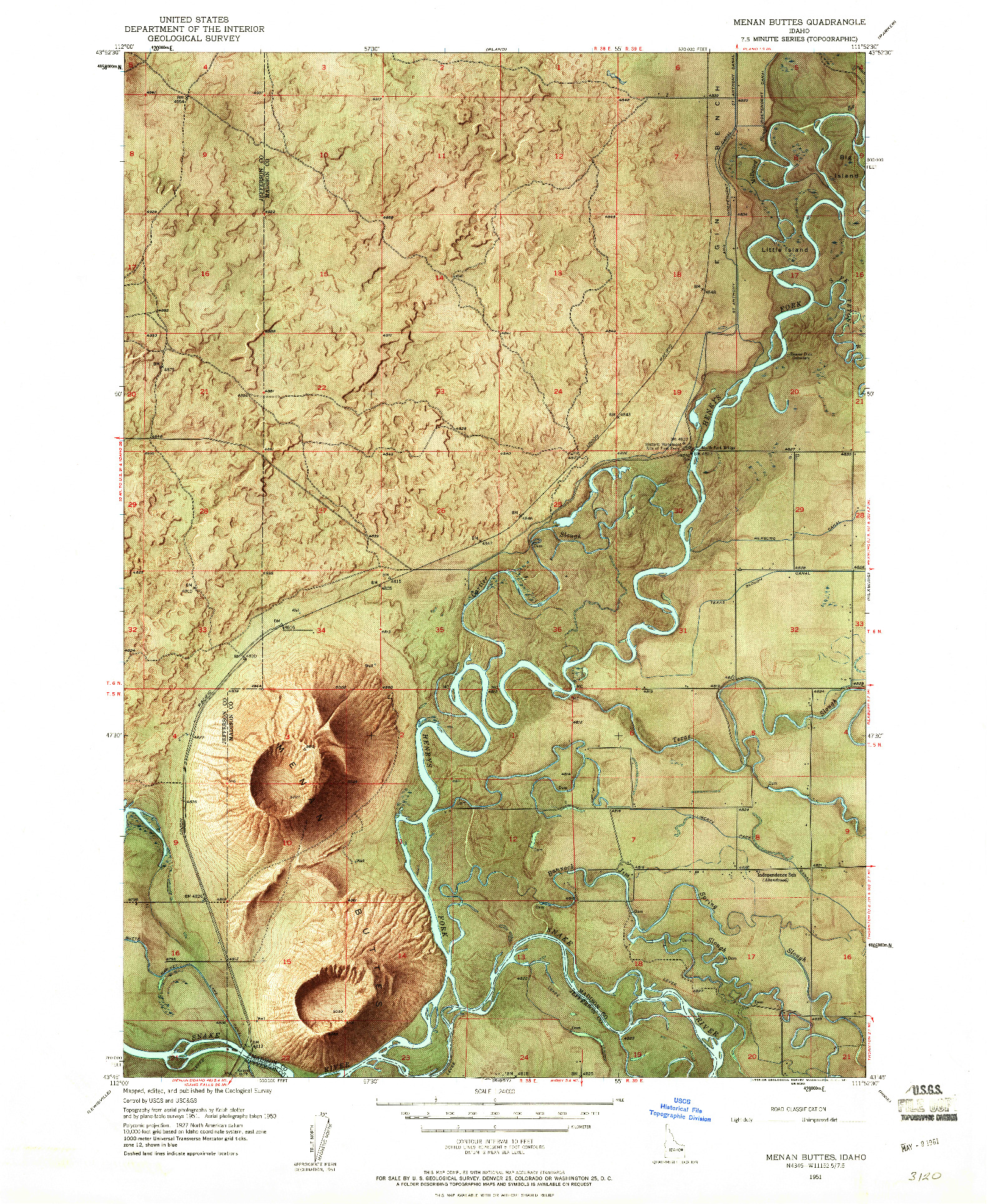 USGS 1:24000-SCALE QUADRANGLE FOR MENAN BUTTES, ID 1951