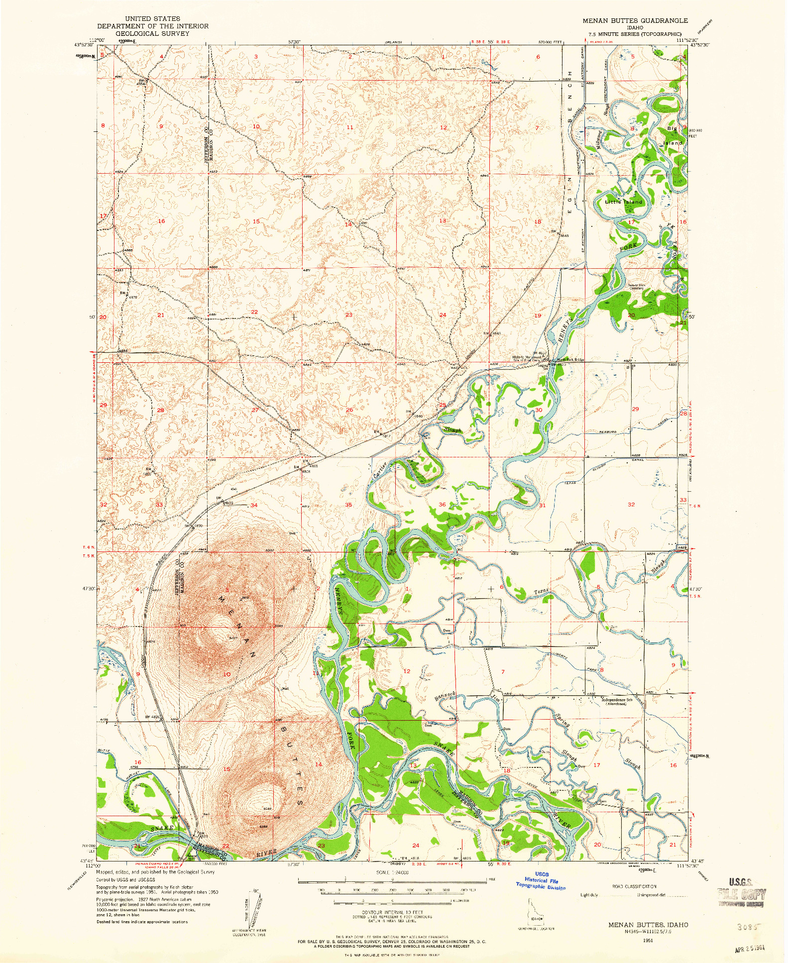 USGS 1:24000-SCALE QUADRANGLE FOR MENAN BUTTES, ID 1951