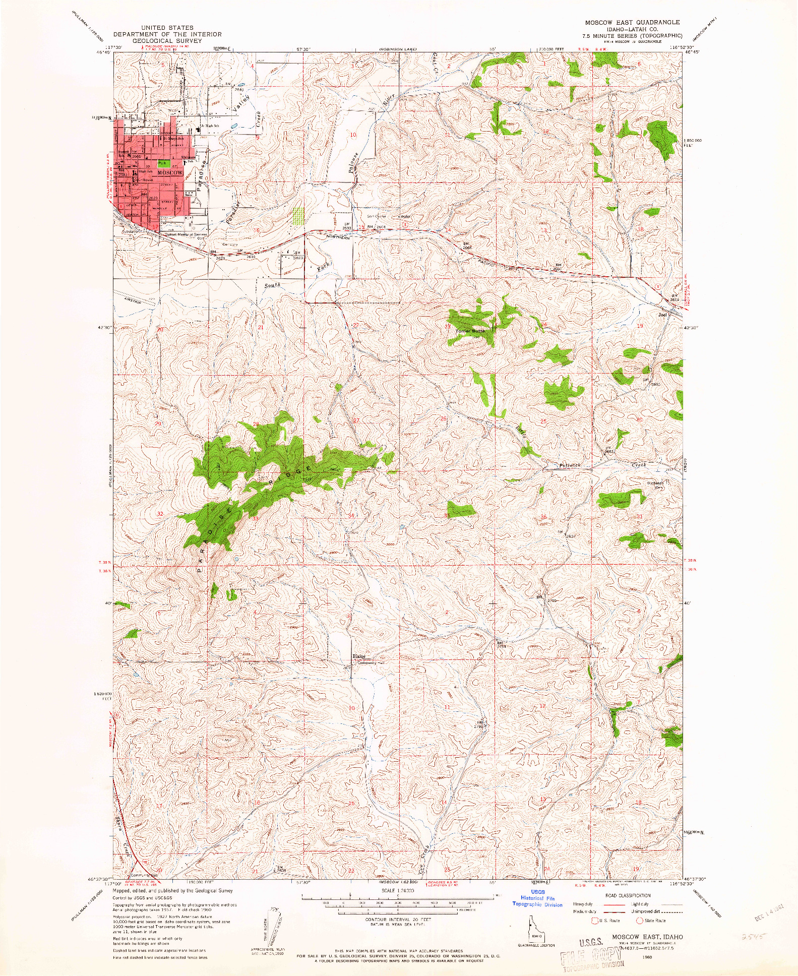 USGS 1:24000-SCALE QUADRANGLE FOR MOSCOW EAST, ID 1960