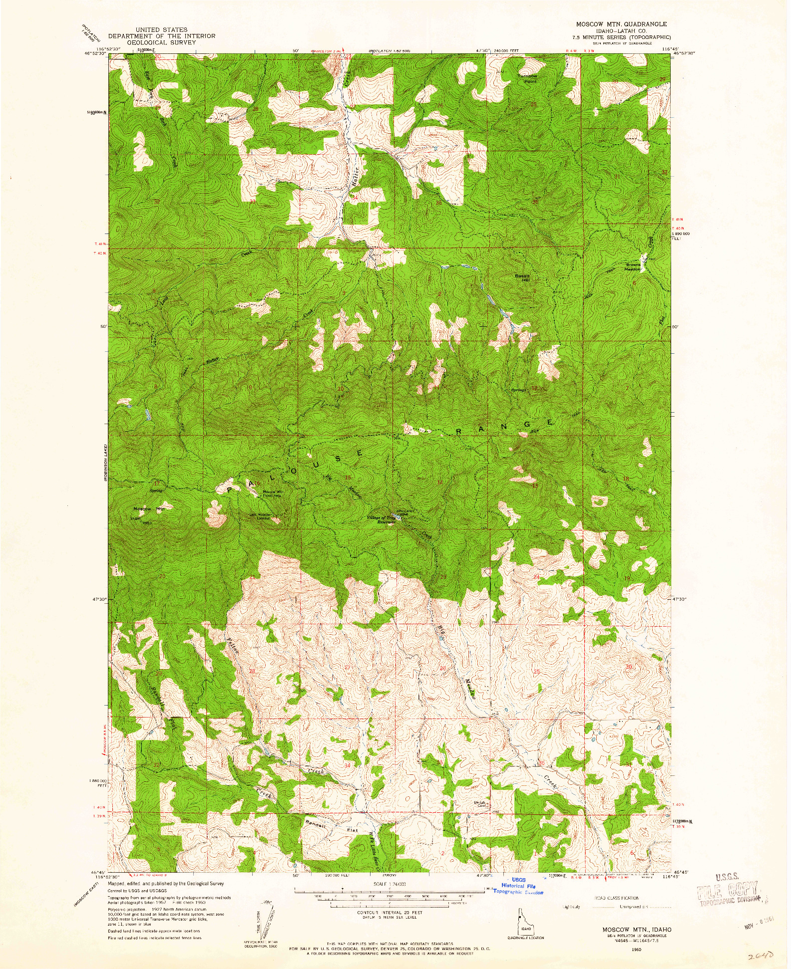 USGS 1:24000-SCALE QUADRANGLE FOR MOSCOW MTN, ID 1960