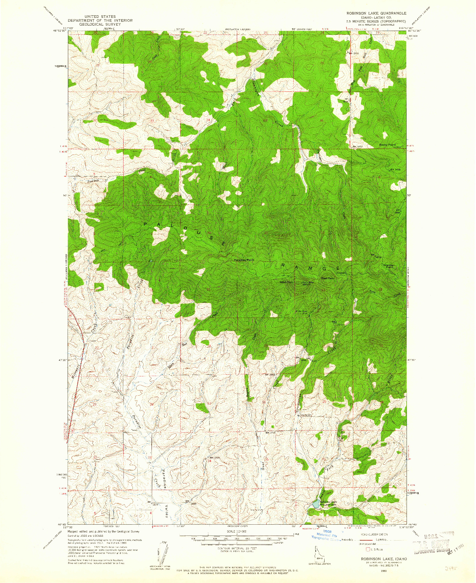 USGS 1:24000-SCALE QUADRANGLE FOR ROBINSON LAKE, ID 1960