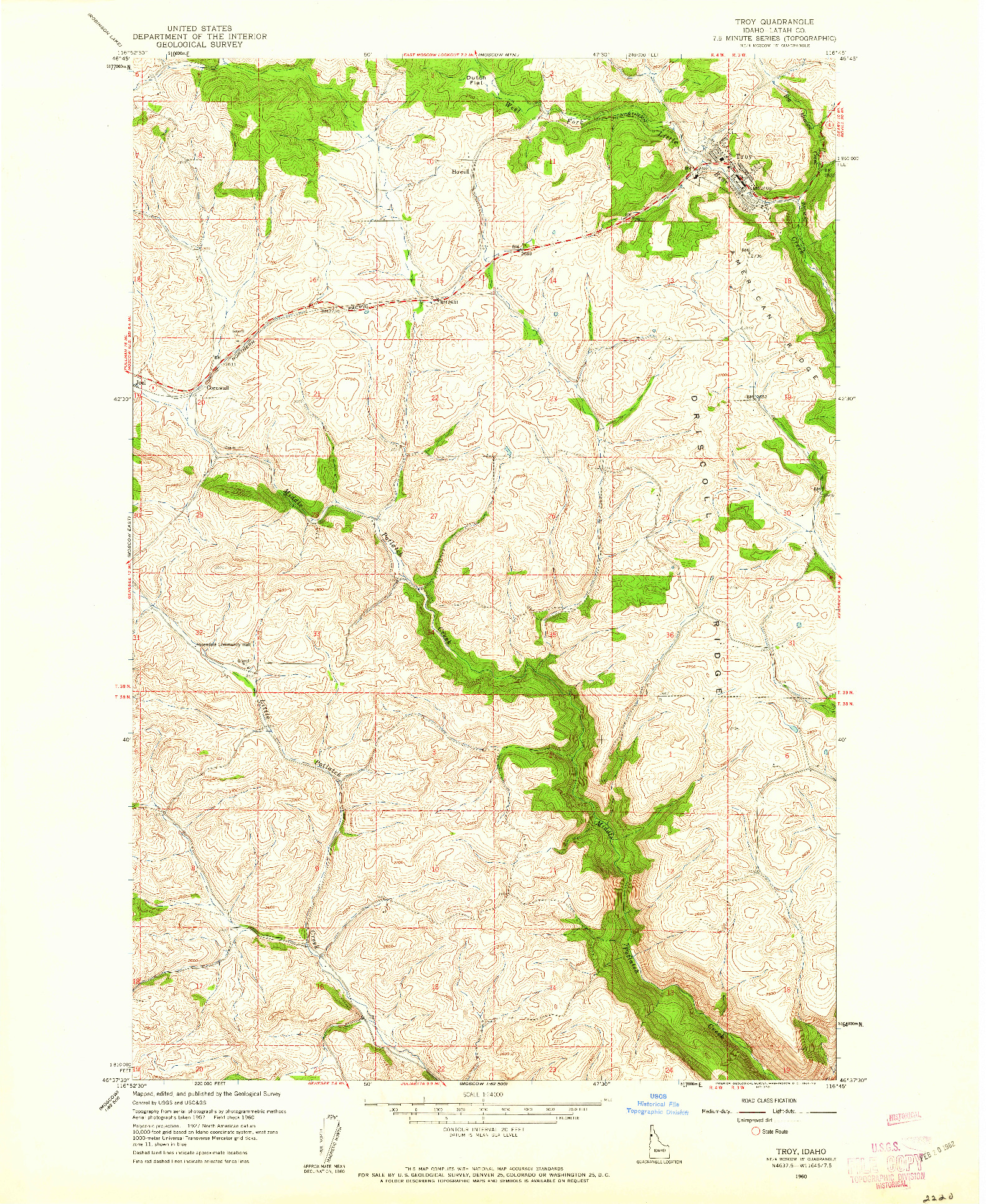 USGS 1:24000-SCALE QUADRANGLE FOR TROY, ID 1960