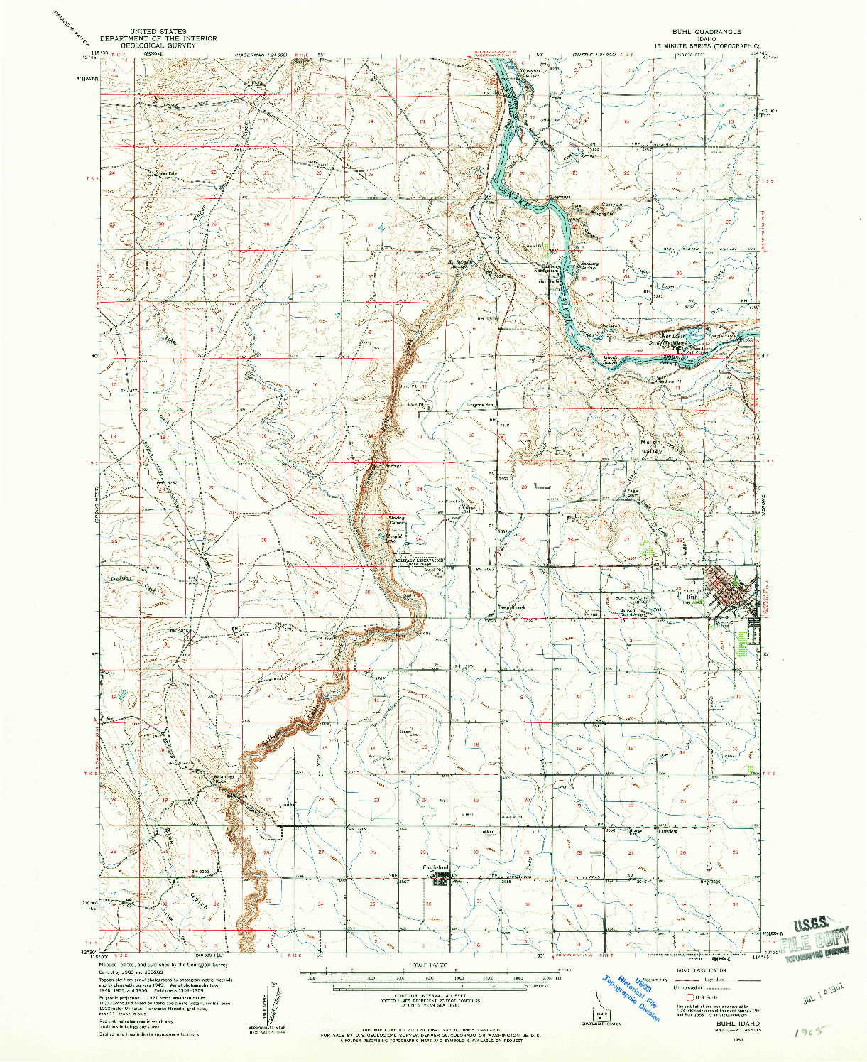 USGS 1:62500-SCALE QUADRANGLE FOR BUHL, ID 1959