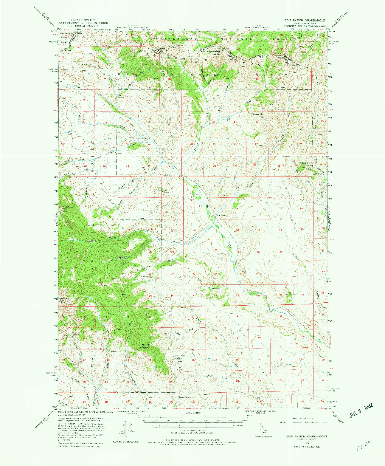 USGS 1:62500-SCALE QUADRANGLE FOR EDIE RANCH, ID 1957