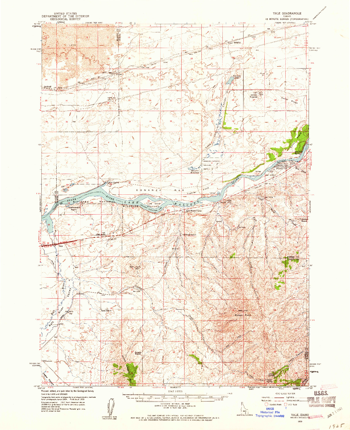 USGS 1:62500-SCALE QUADRANGLE FOR YALE, ID 1959