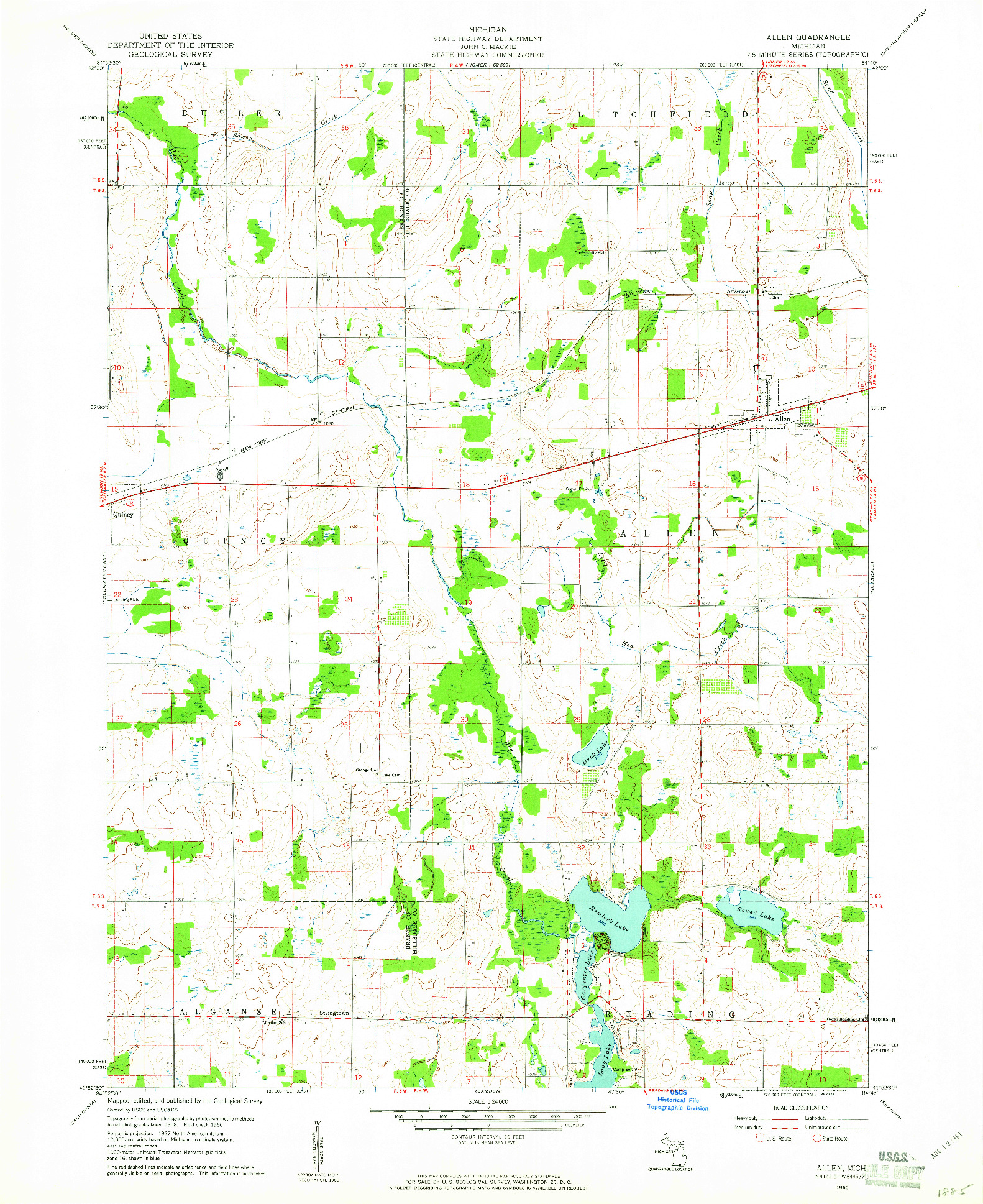 USGS 1:24000-SCALE QUADRANGLE FOR ALLEN, MI 1960