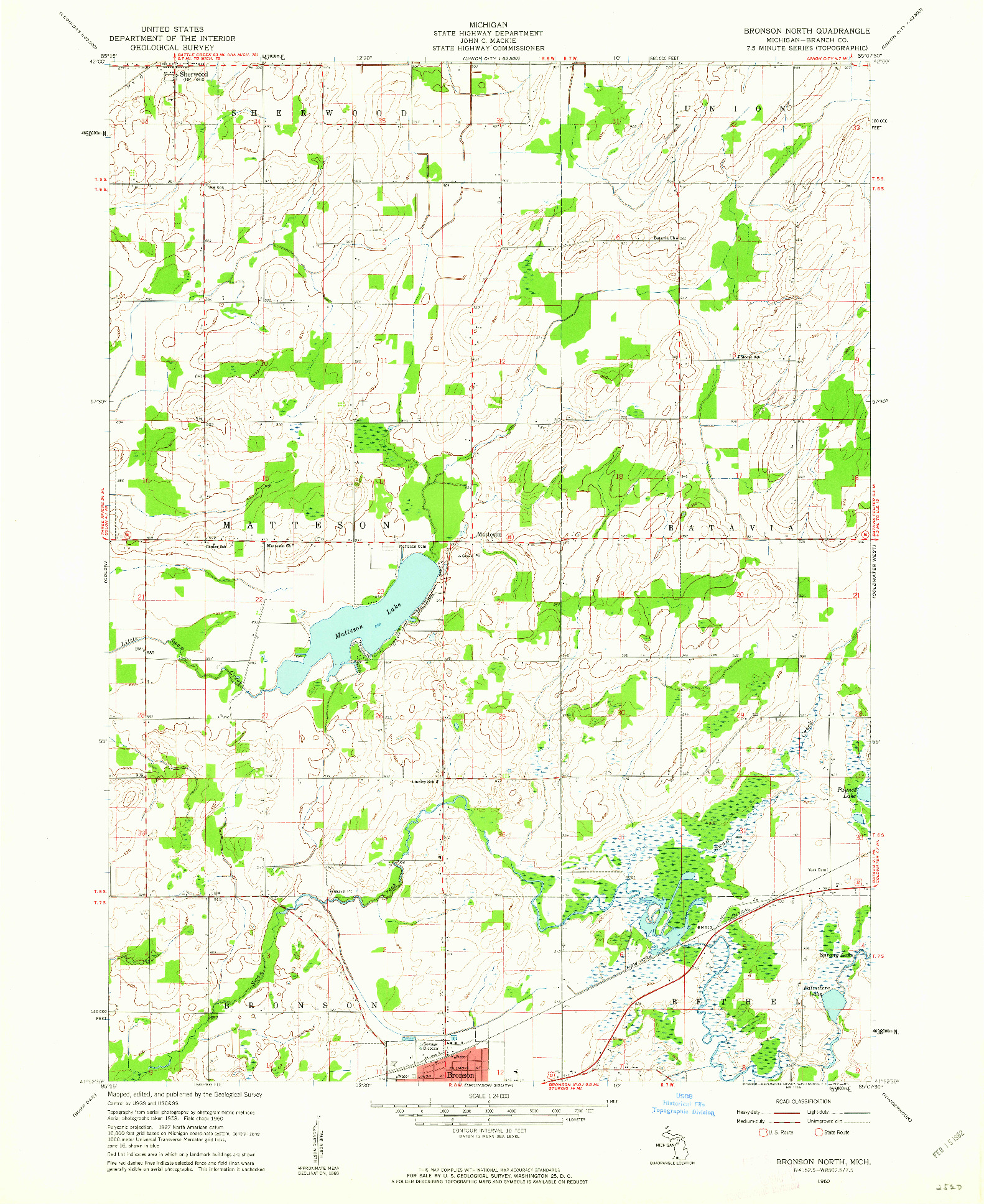 USGS 1:24000-SCALE QUADRANGLE FOR BRONSON NORTH, MI 1960