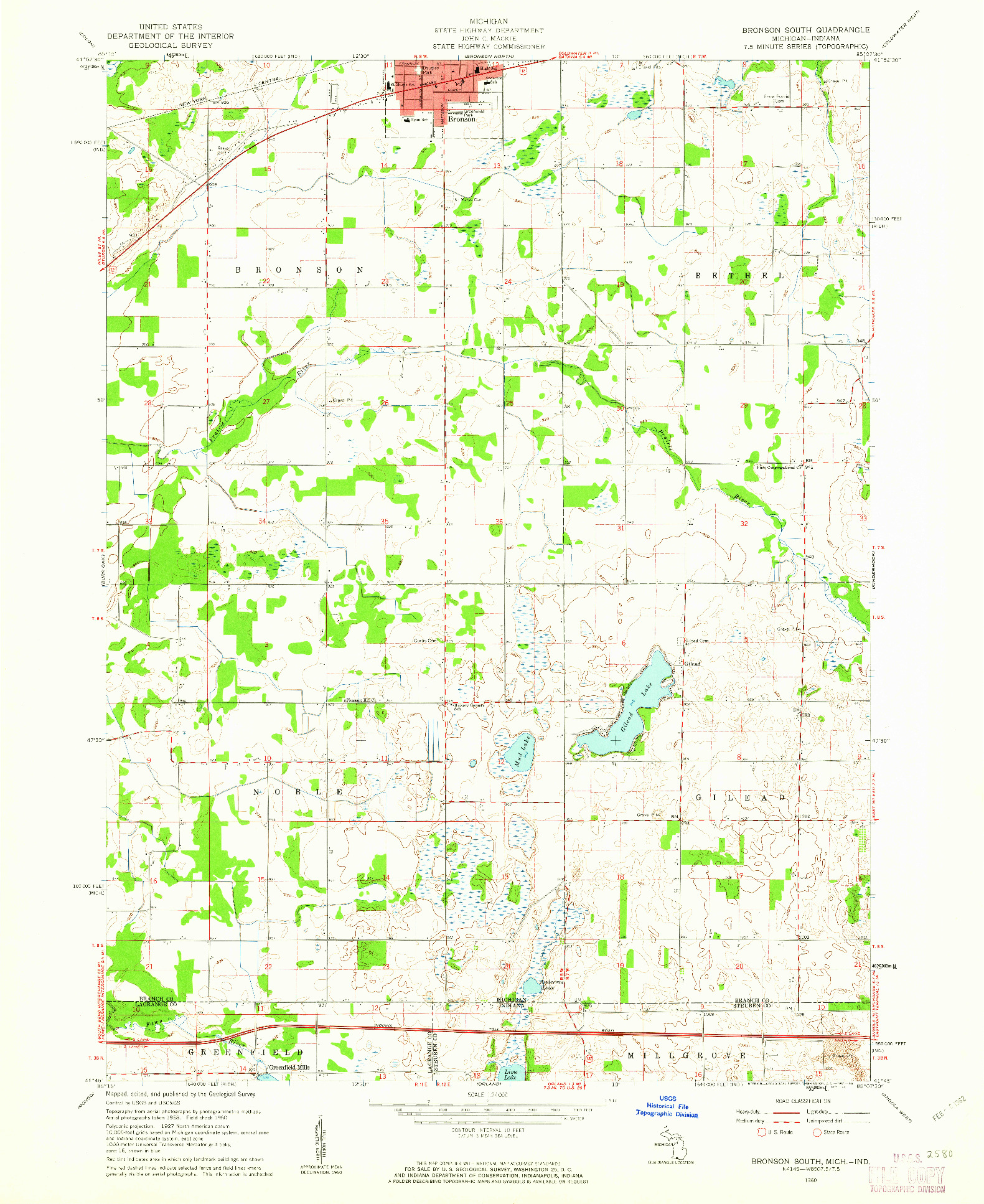 USGS 1:24000-SCALE QUADRANGLE FOR BRONSON SOUTH, MI 1960