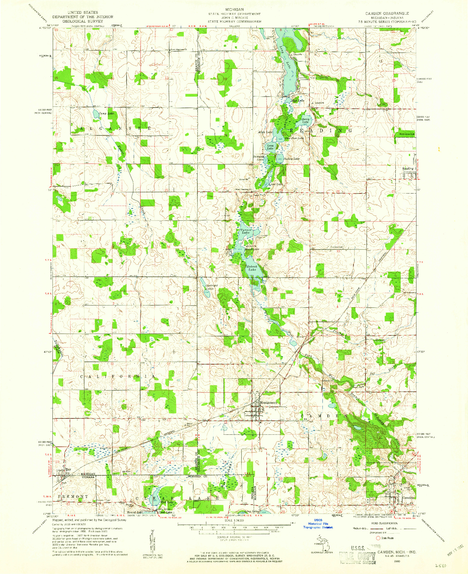 USGS 1:24000-SCALE QUADRANGLE FOR CAMDEN, MI 1960