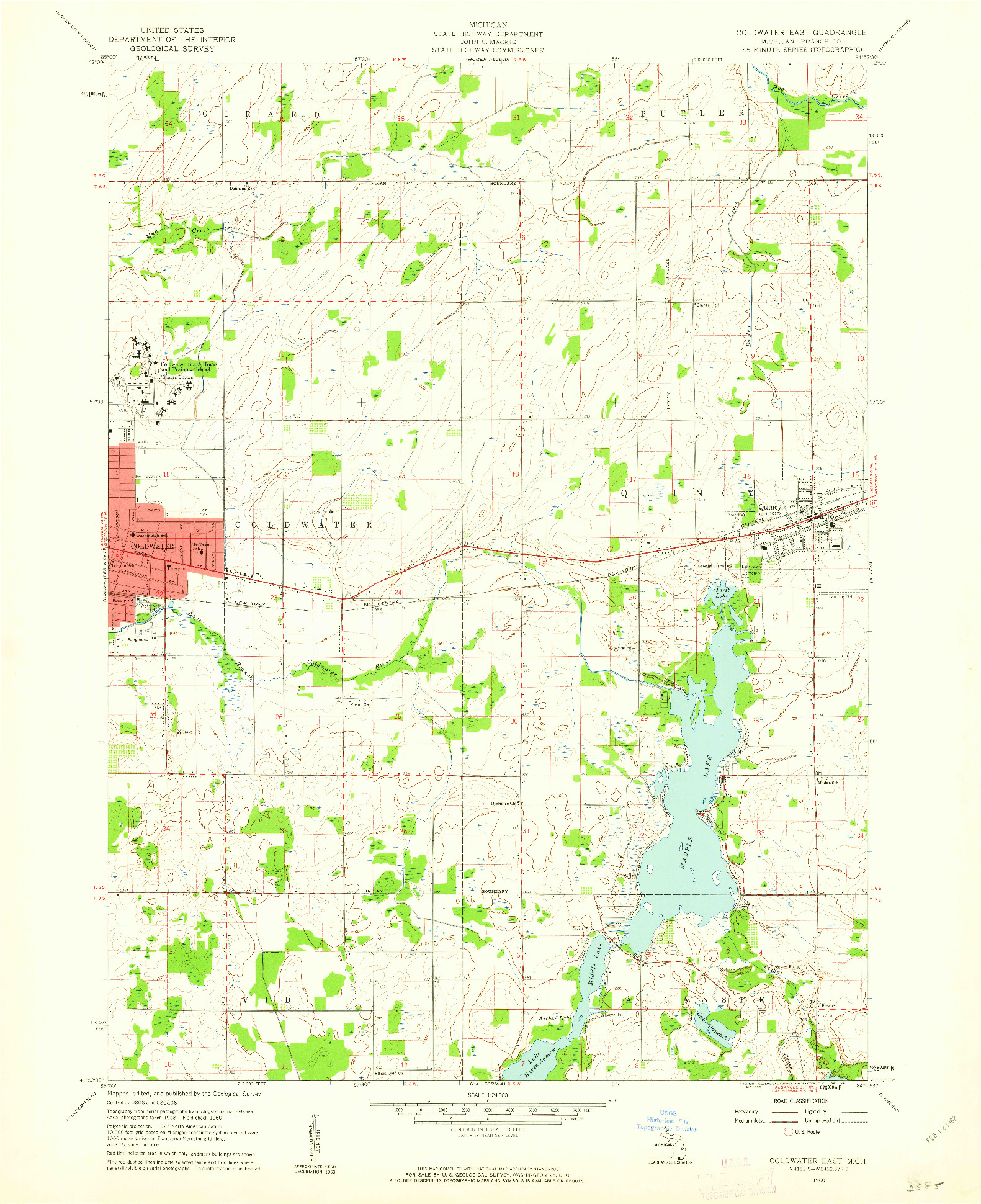 USGS 1:24000-SCALE QUADRANGLE FOR COLDWATER EAST, MI 1960
