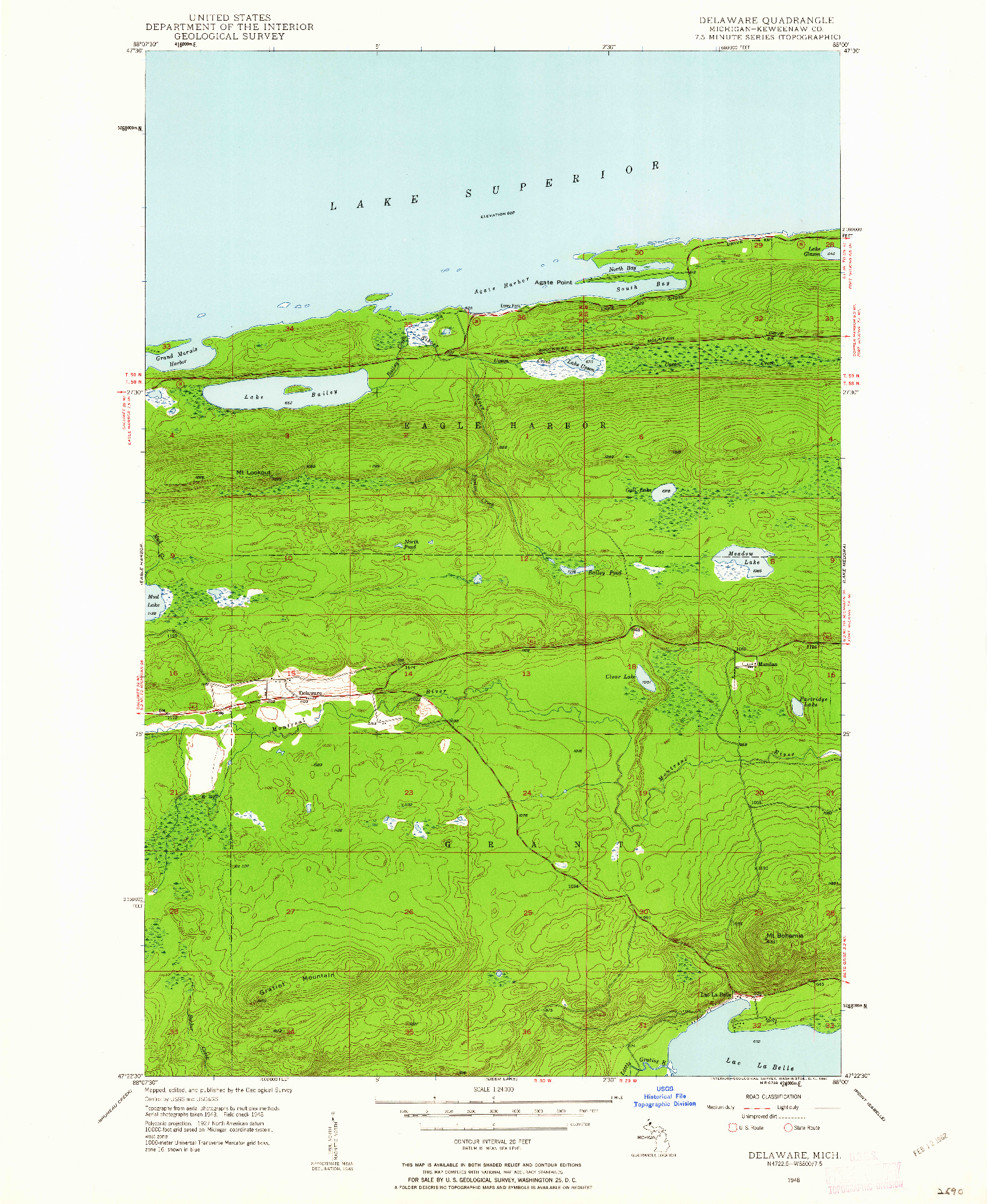 USGS 1:24000-SCALE QUADRANGLE FOR DELAWARE, MI 1948