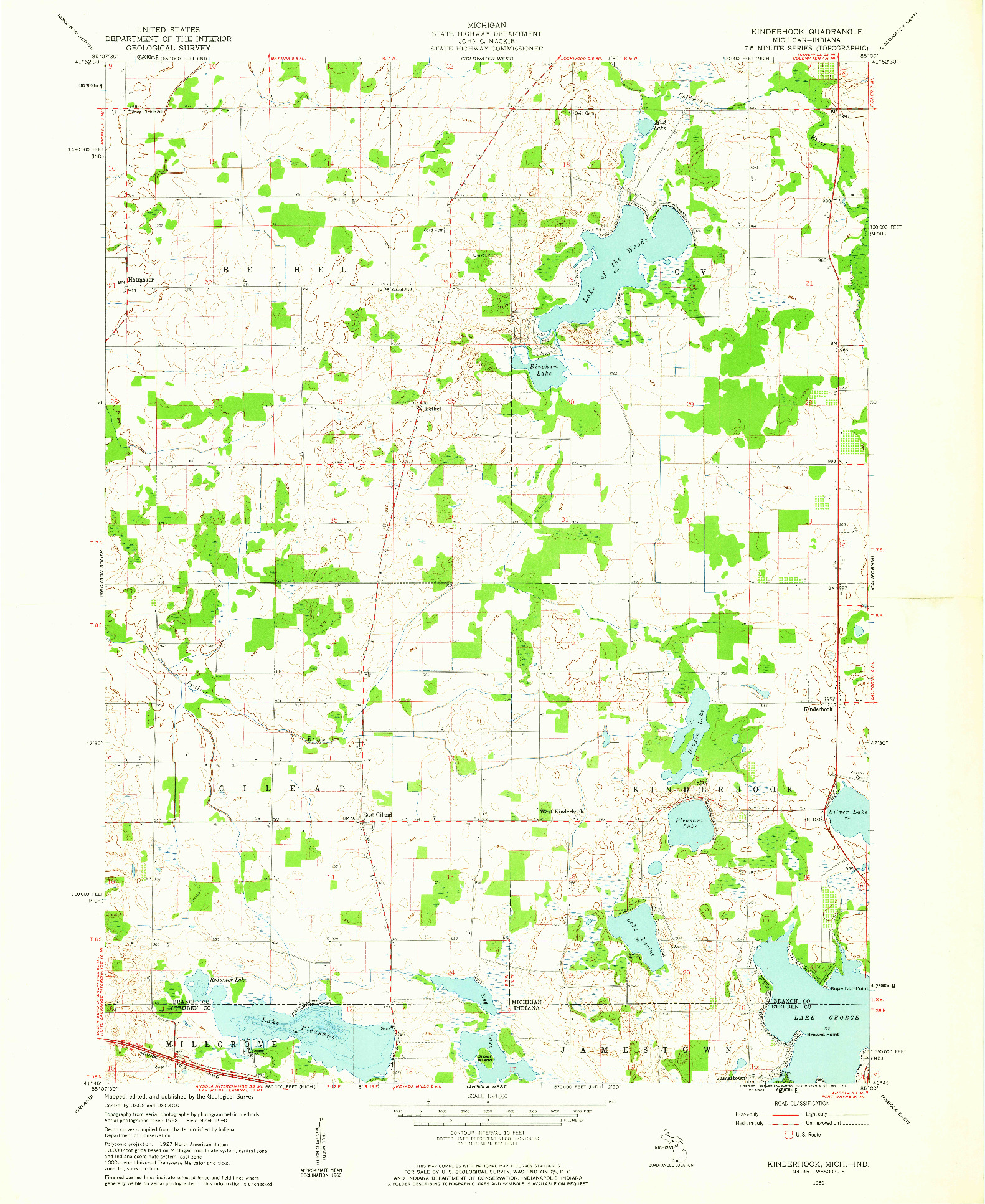 USGS 1:24000-SCALE QUADRANGLE FOR KINDERHOOK, MI 1960