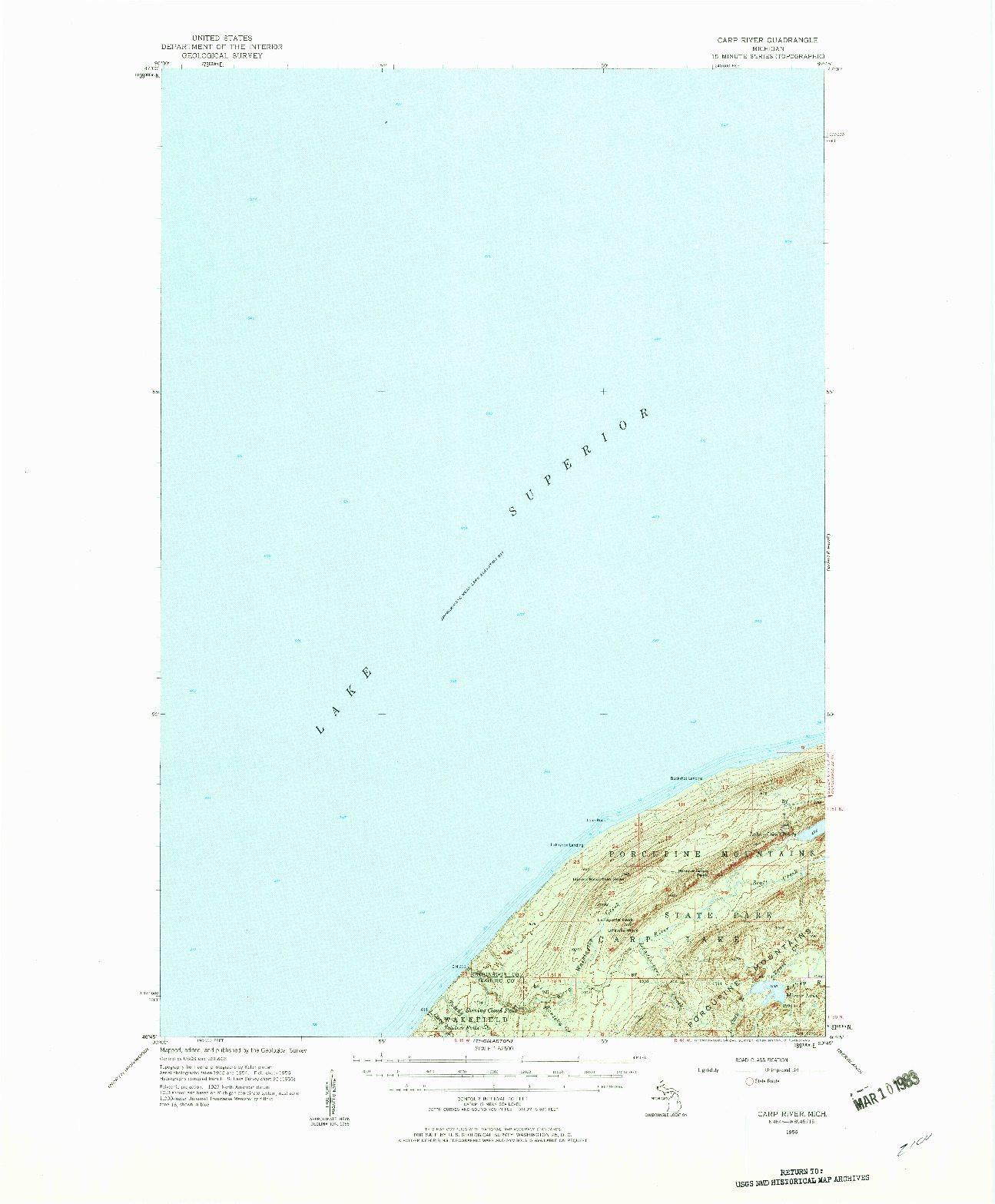 USGS 1:62500-SCALE QUADRANGLE FOR CARP RIVER, MI 1956