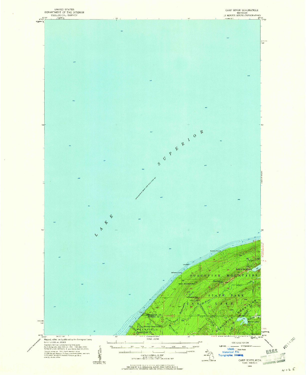 USGS 1:62500-SCALE QUADRANGLE FOR CARP RIVER, MI 1956