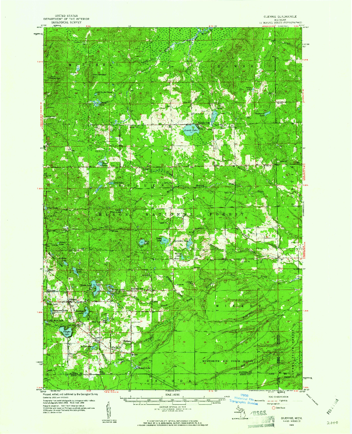 USGS 1:62500-SCALE QUADRANGLE FOR GLENNIE, MI 1959