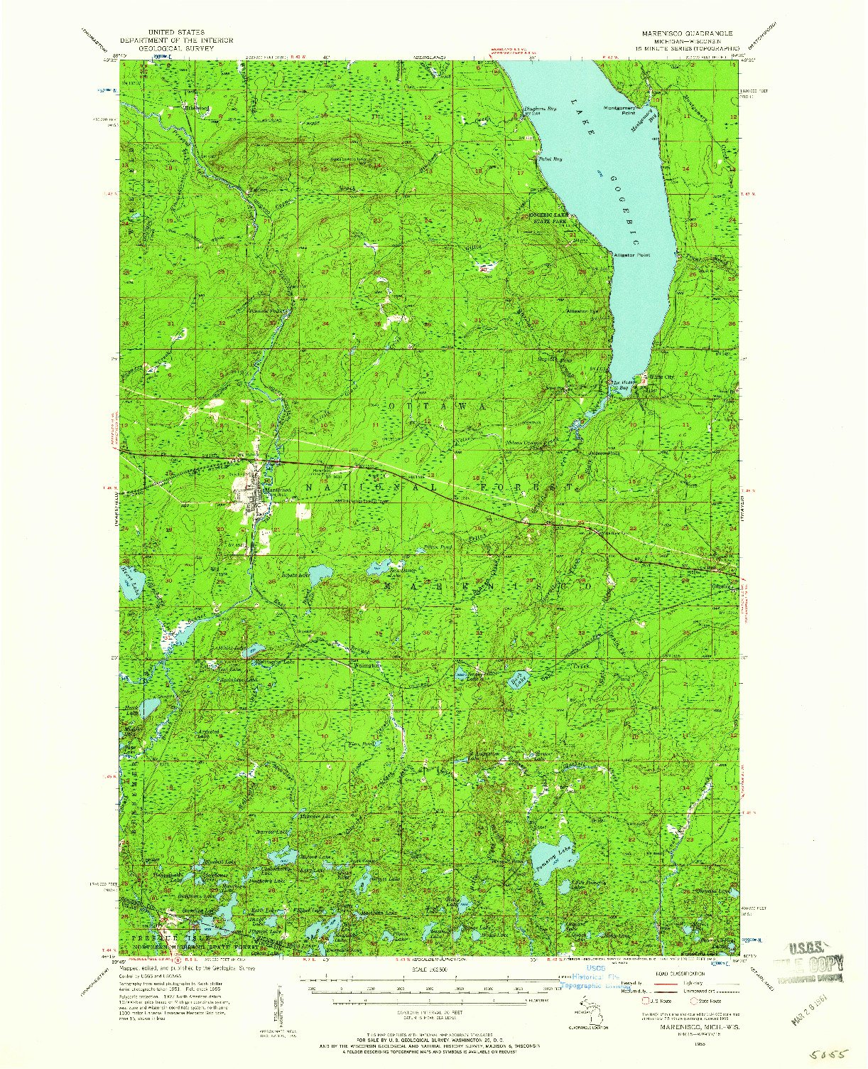 USGS 1:62500-SCALE QUADRANGLE FOR MARENISCO, MI 1955
