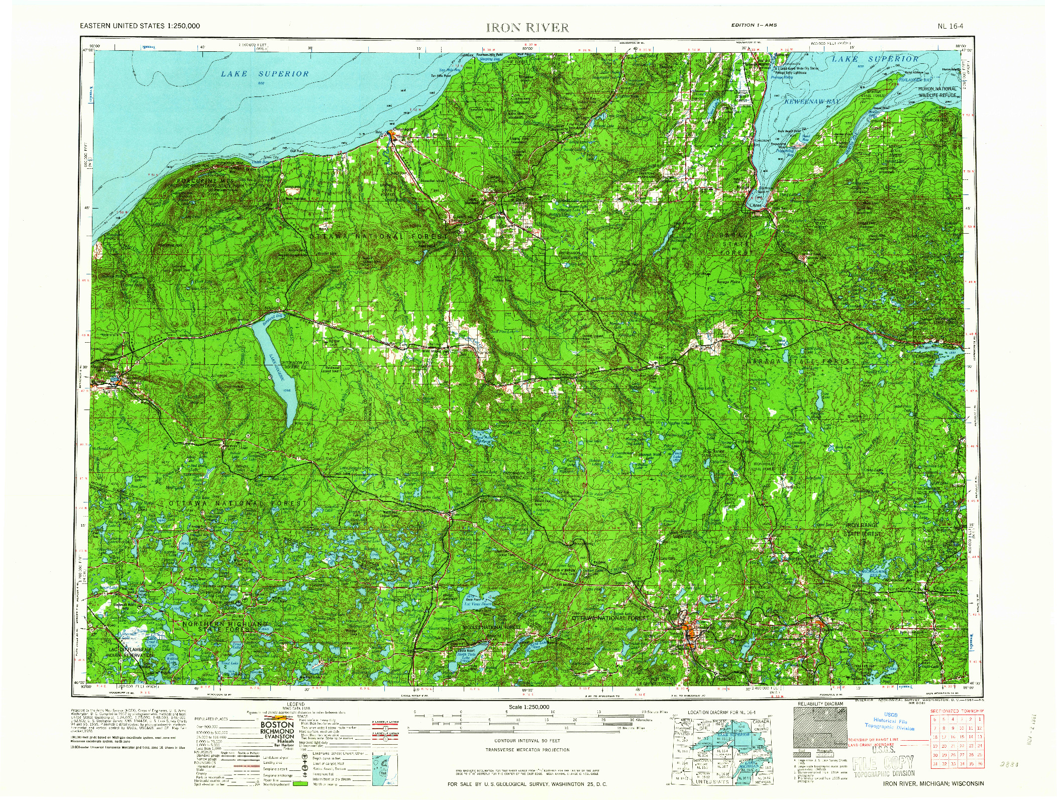 USGS 1:250000-SCALE QUADRANGLE FOR IRON RIVER, MI 1961