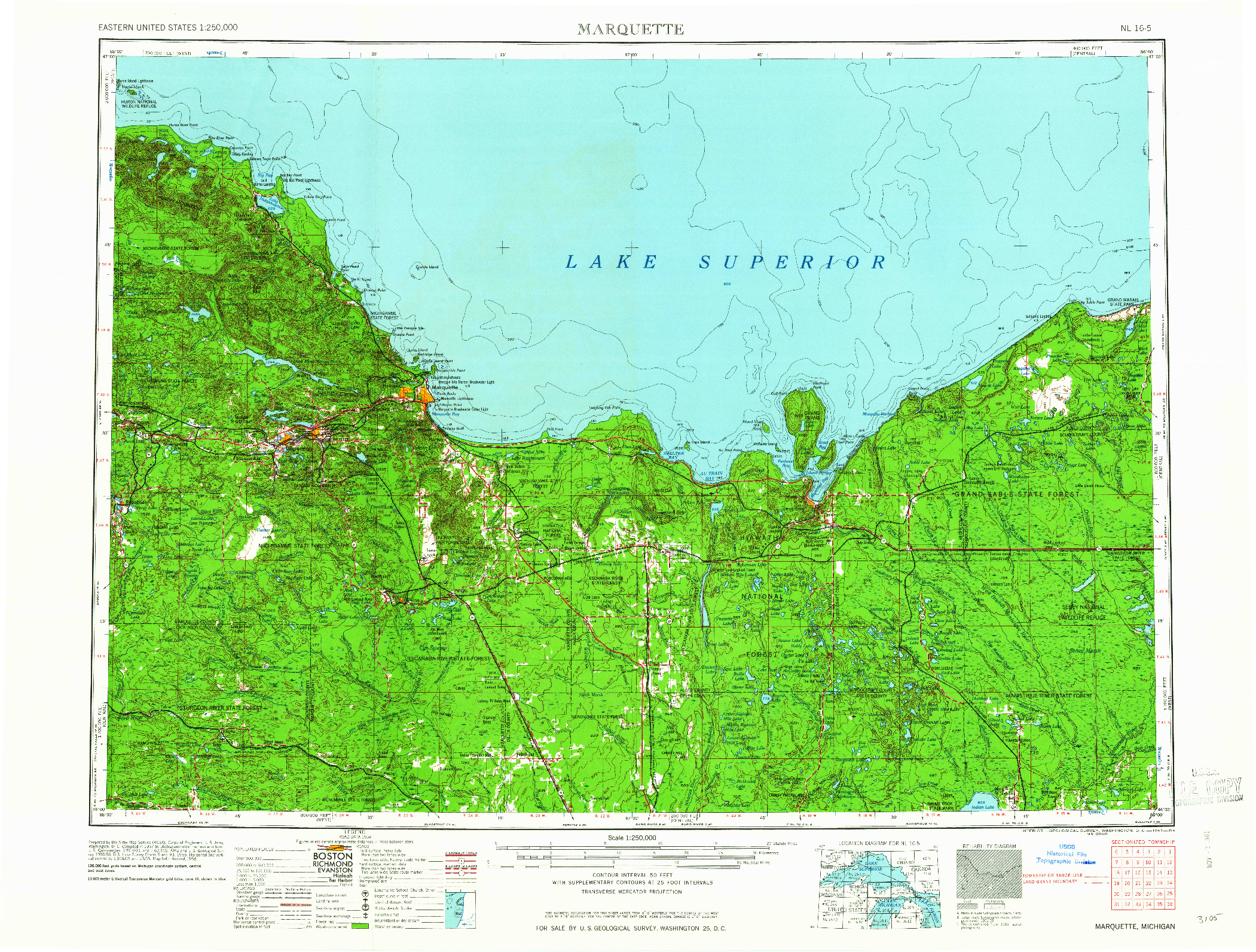 USGS 1:250000-SCALE QUADRANGLE FOR MARQUETTE, MI 1961