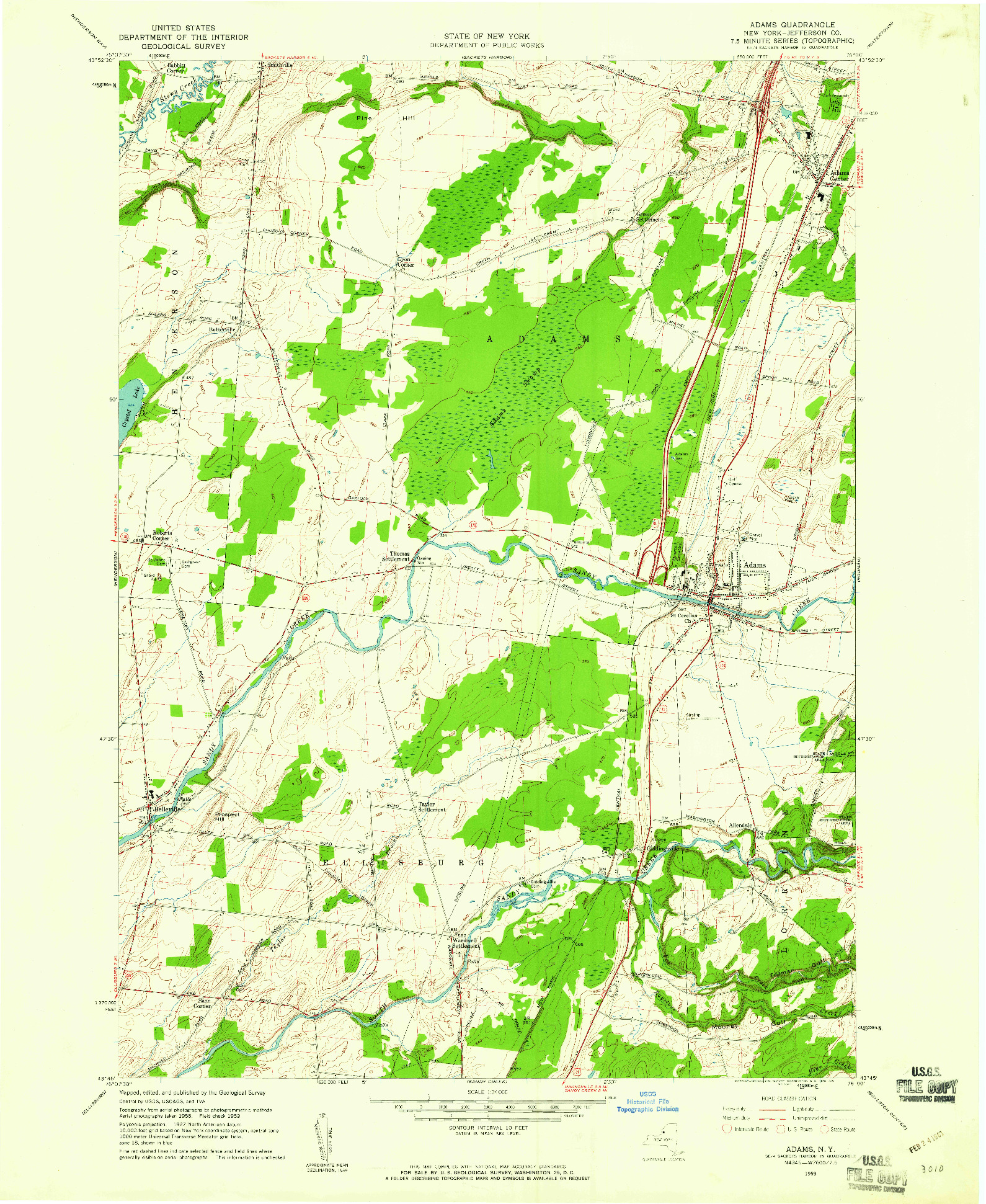 USGS 1:24000-SCALE QUADRANGLE FOR ADAMS, NY 1959