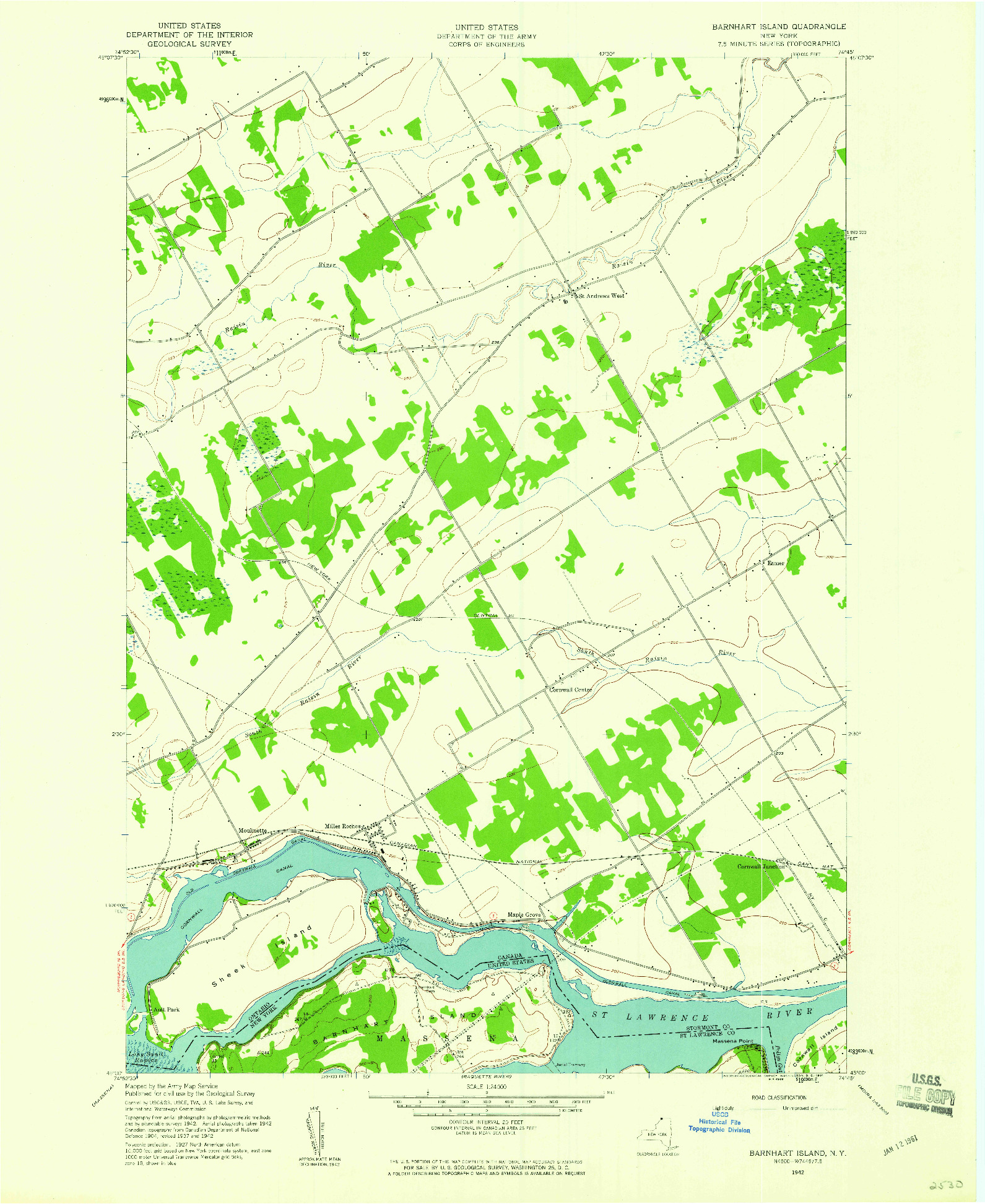 USGS 1:24000-SCALE QUADRANGLE FOR BARNHART ISLAND, NY 1942