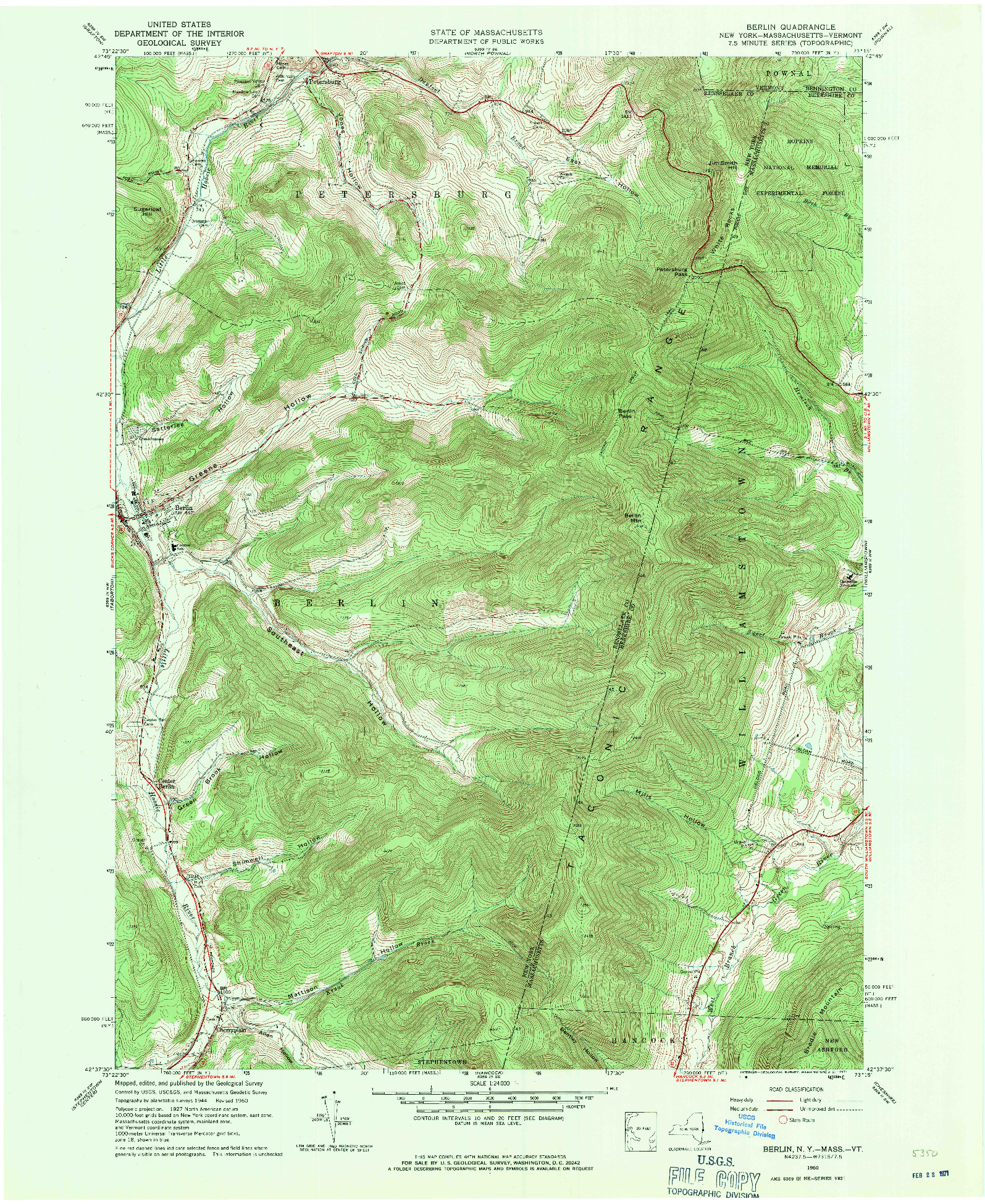 USGS 1:24000-SCALE QUADRANGLE FOR BERLIN, NY 1960