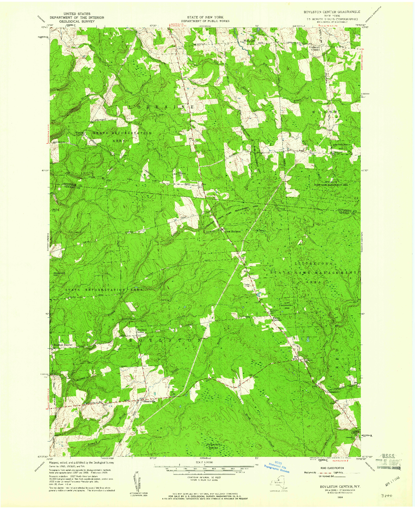 USGS 1:24000-SCALE QUADRANGLE FOR BOYLSTON CENTER, NY 1959